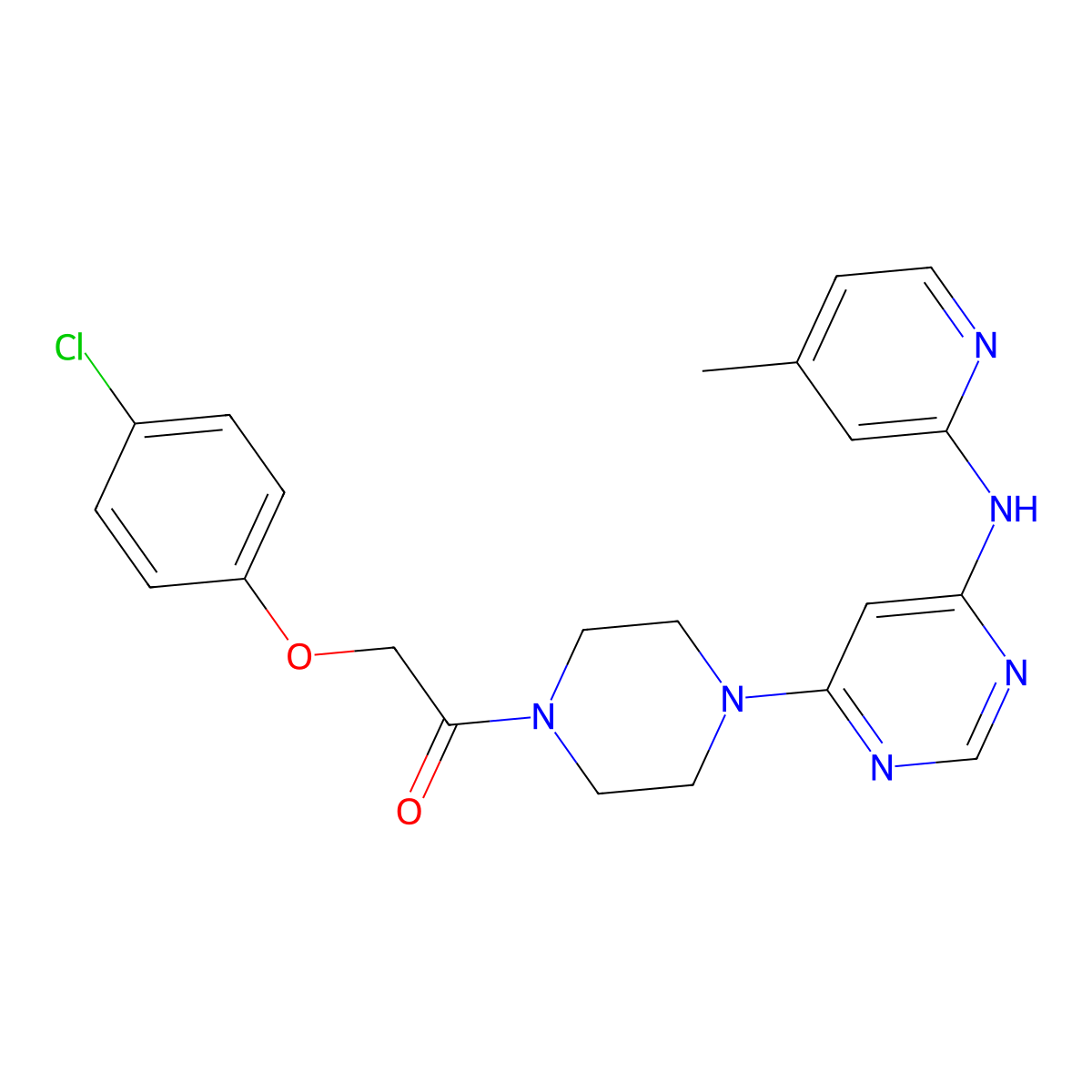 2-(4-Chlorophenoxy)-1-(4-(6-((4-methylpyridin-2-yl)amino)pyrimidin-4-yl)piperazin-1-yl)ethanone molecular structure, CAS 1428373-45-8