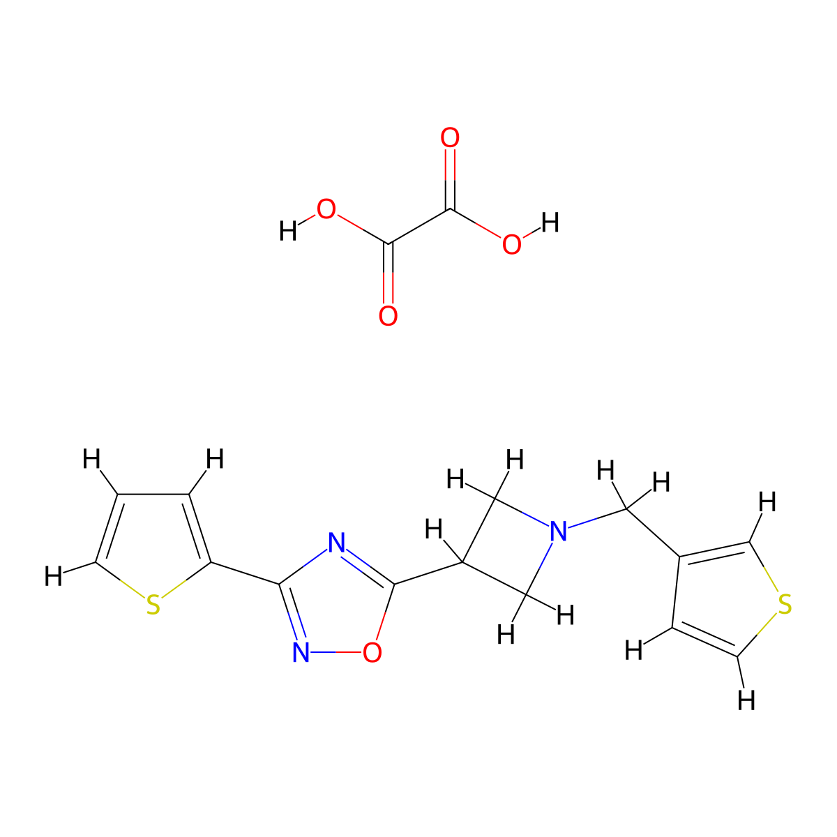 3-(Thiophen-2-yl)-5-(1-(thiophen-3-ylmethyl)azetidin-3-yl)-1,2,4-oxadiazole oxalate molecular structure, CAS 1428373-46-9