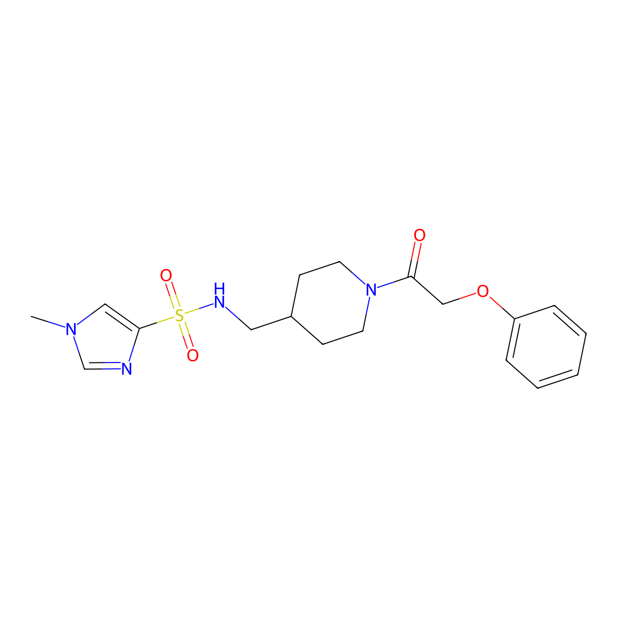 1-methyl-N-((1-(2-phenoxyacetyl)piperidin-4-yl)methyl)-1H-imidazole-4-sulfonamide molecular structure, CAS 1428373-51-6