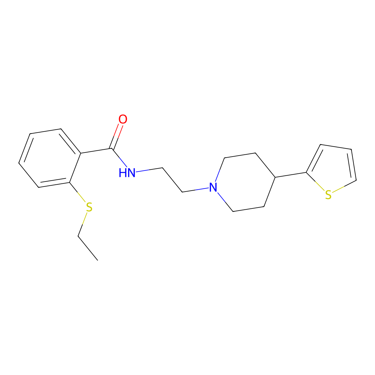 2-(ethylthio)-N-(2-(4-(thiophen-2-yl)piperidin-1-yl)ethyl)benzamide molecular structure, CAS 1428373-57-2