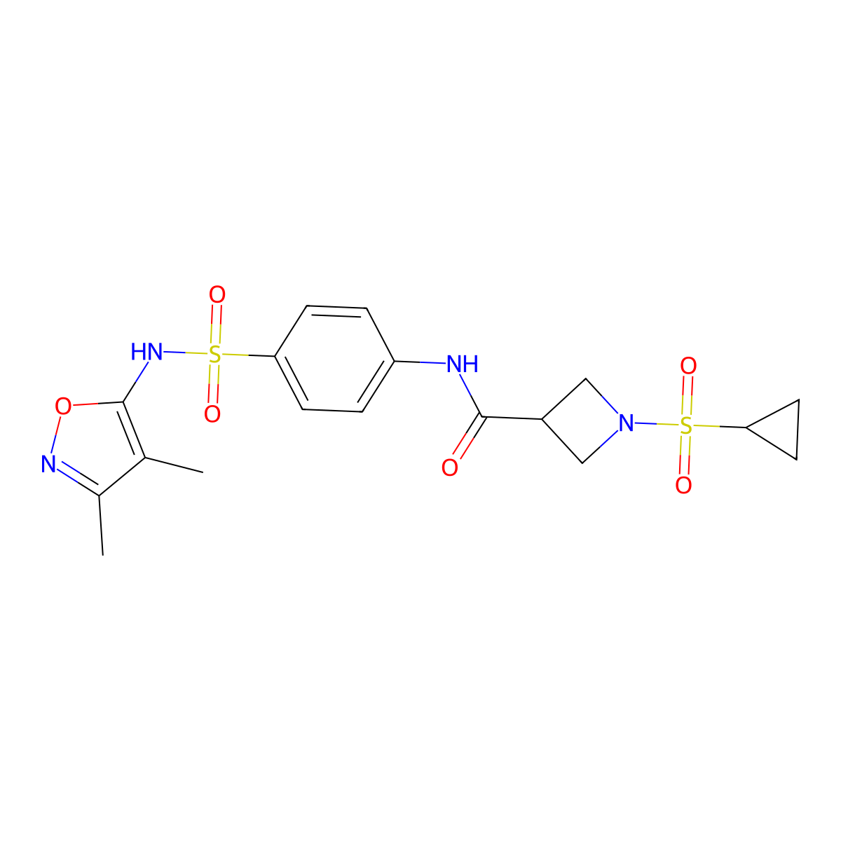 1-(cyclopropylsulfonyl)-N-(4-(N-(3,4-dimethylisoxazol-5-yl)sulfamoyl)phenyl)azetidine-3-carboxamide molecular structure, CAS 1428373-69-6
