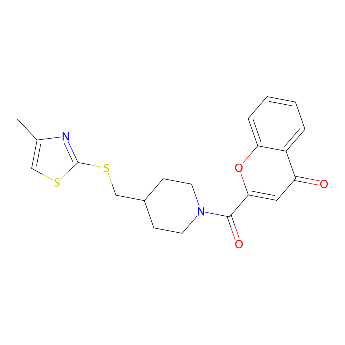 2-(4-(((4-methylthiazol-2-yl)thio)methyl)piperidine-1-carbonyl)-4H-chromen-4-one molecular structure, CAS 1428373-71-0