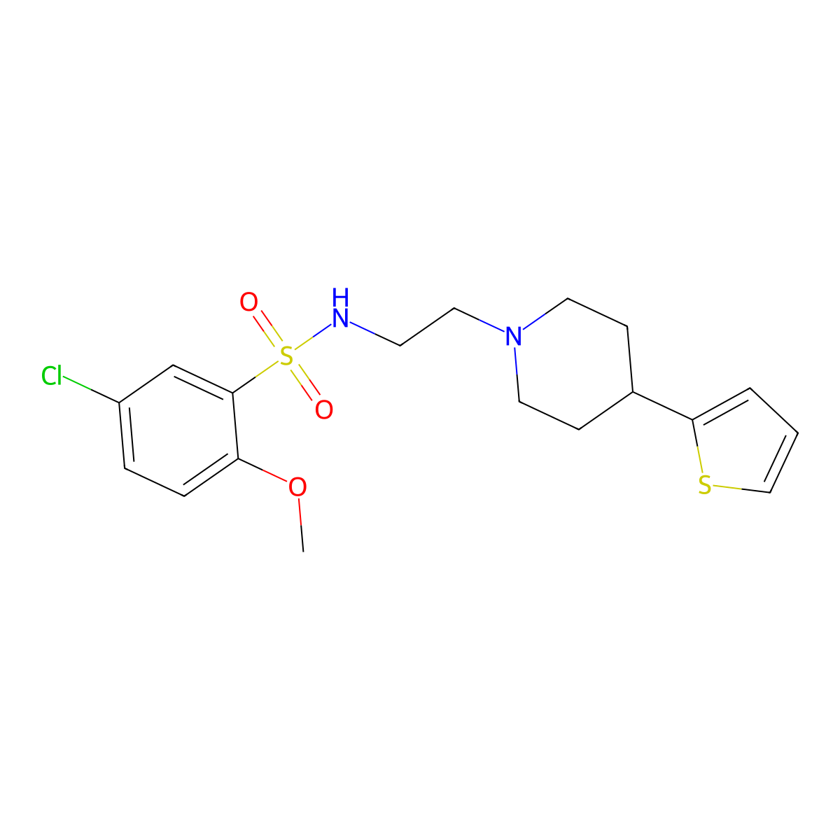 5-chloro-2-methoxy-N-(2-(4-(thiophen-2-yl)piperidin-1-yl)ethyl)benzenesulfonamide molecular structure, CAS 1428373-72-1