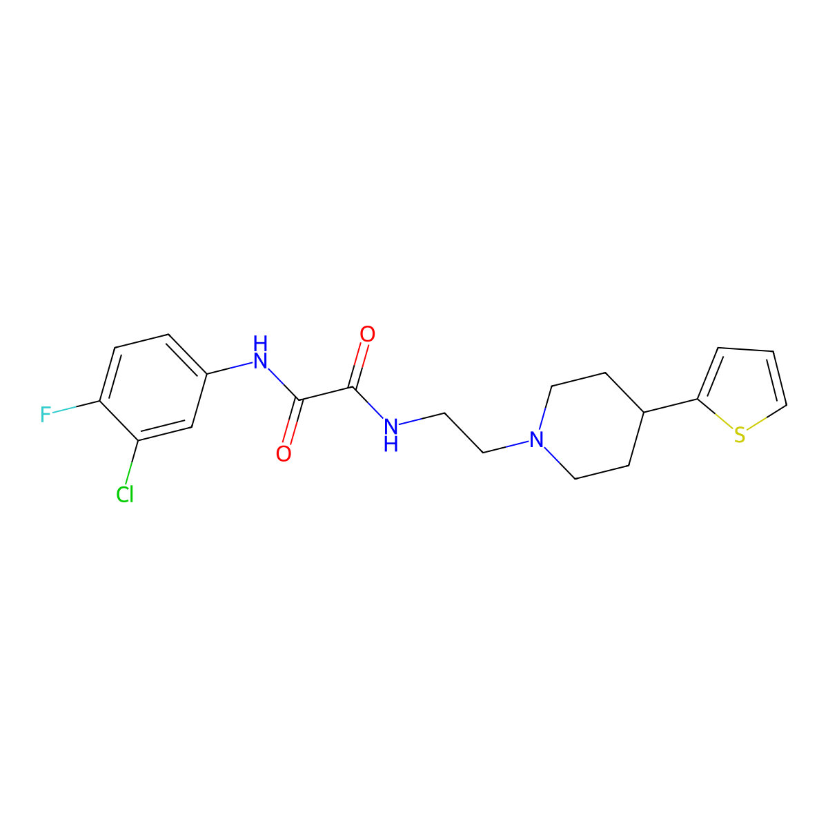 N'-(3-Chloro-4-fluorophenyl)-N-{2-[4-(thiophen-2-YL)piperidin-1-YL]ethyl}ethanediamide molecular structure, CAS 1428373-73-2