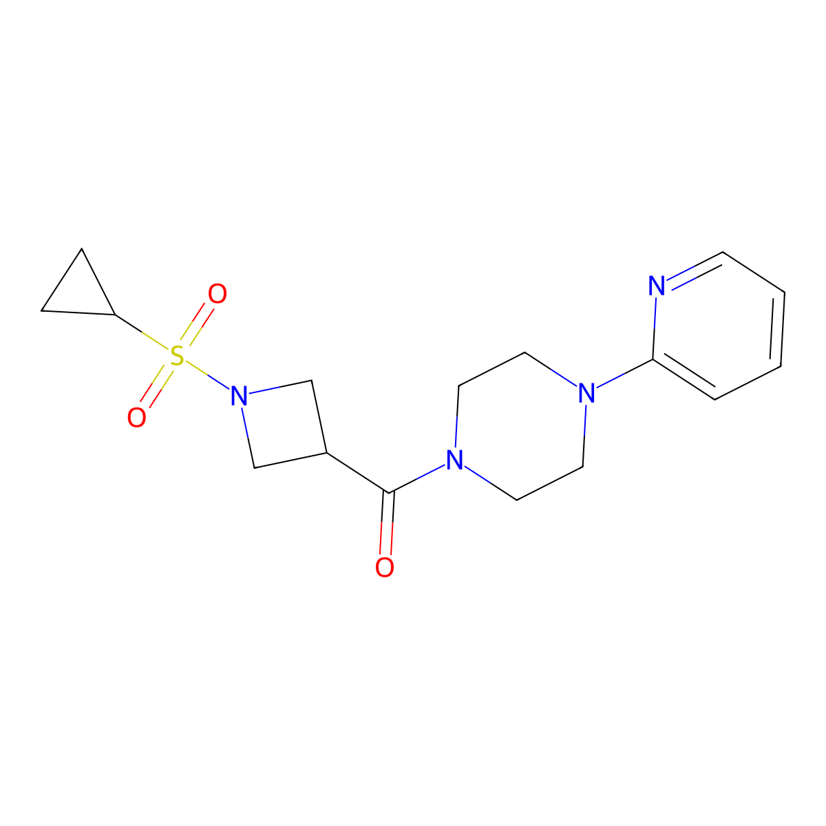 (1-(Cyclopropylsulfonyl)azetidin-3-yl)(4-(pyridin-2-yl)piperazin-1-yl)methanone molecular structure, CAS 1428373-78-7