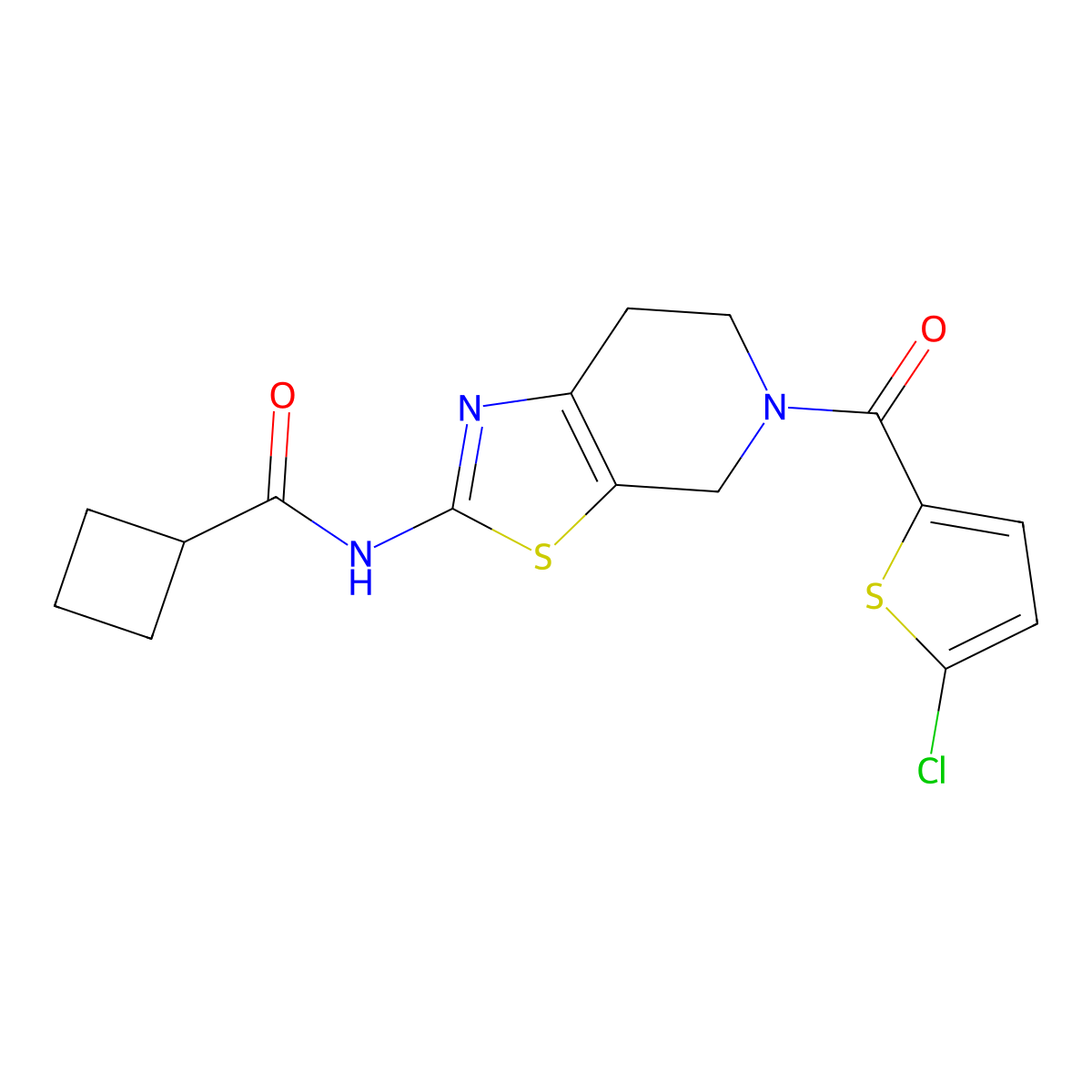 N-(5-(5-chlorothiophene-2-carbonyl)-4,5,6,7-tetrahydrothiazolo[5,4-c]pyridin-2-yl)cyclobutanecarboxamide molecular structure, CAS 1428373-80-1