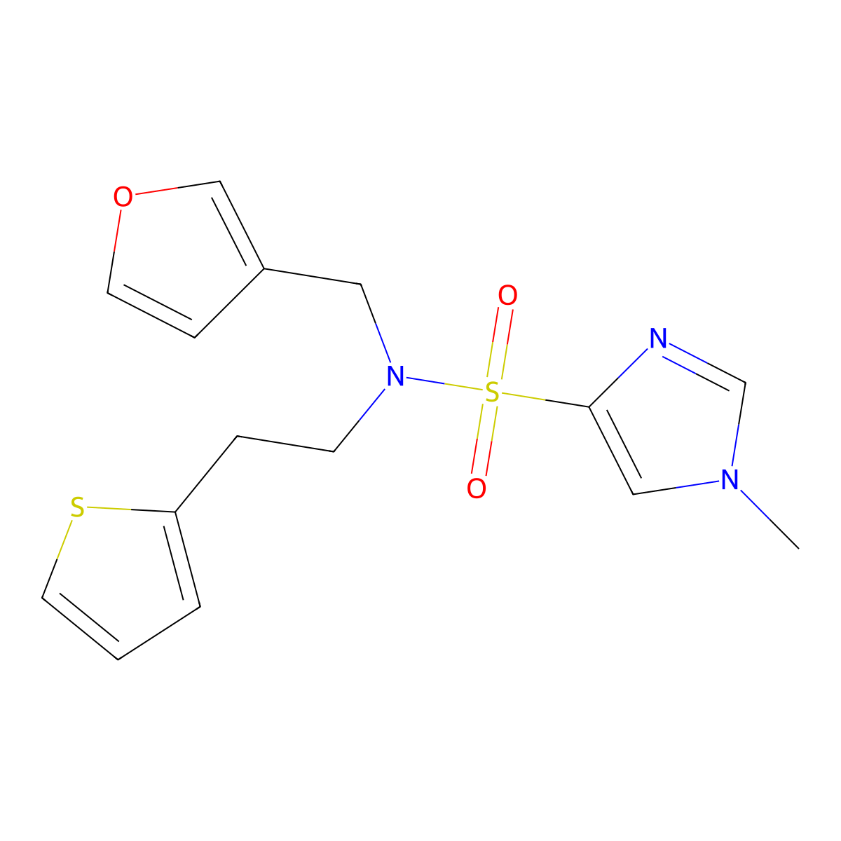 N-(furan-3-ylmethyl)-1-methyl-N-(2-(thiophen-2-yl)ethyl)-1H-imidazole-4-sulfonamide molecular structure, CAS 1428373-85-6
