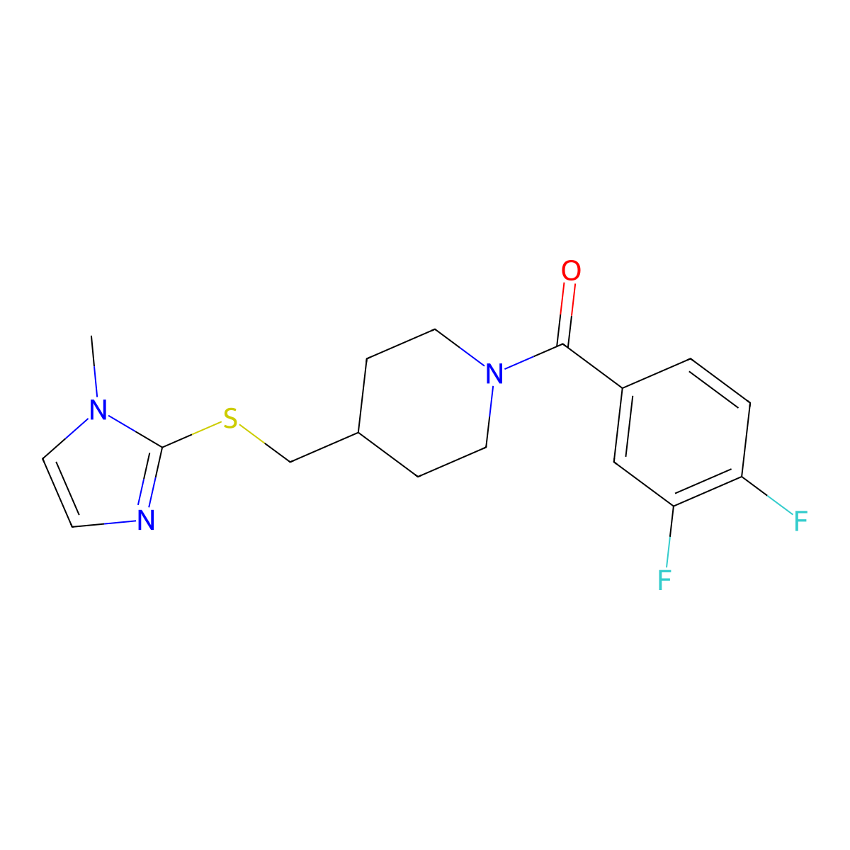 1-(3,4-difluorobenzoyl)-4-{[(1-methyl-1H-imidazol-2-yl)sulfanyl]methyl}piperidine molecular structure, CAS 1428373-95-8