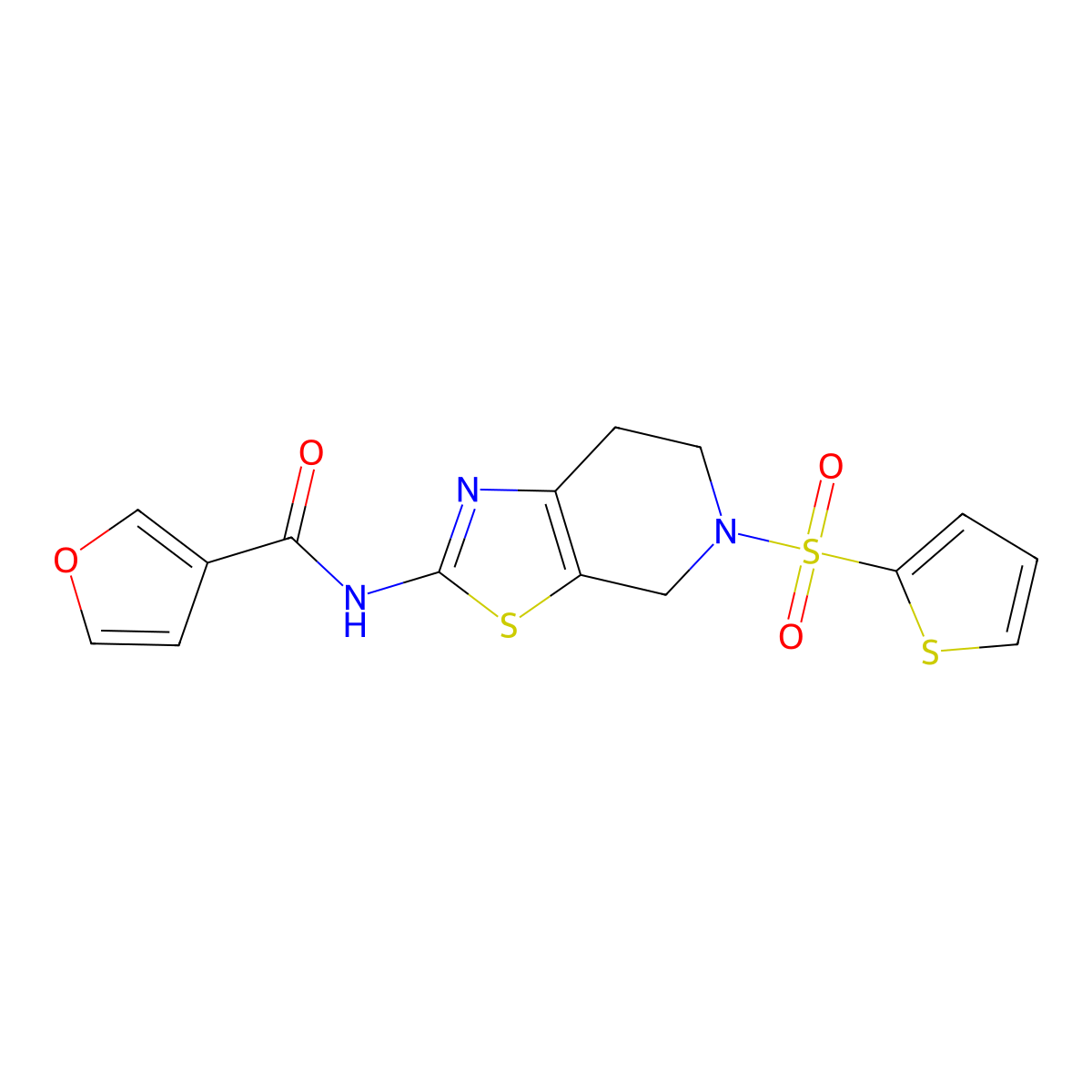 N-(5-(thiophen-2-ylsulfonyl)-4,5,6,7-tetrahydrothiazolo[5,4-c]pyridin-2-yl)furan-3-carboxamide molecular structure, CAS 1428374-01-9