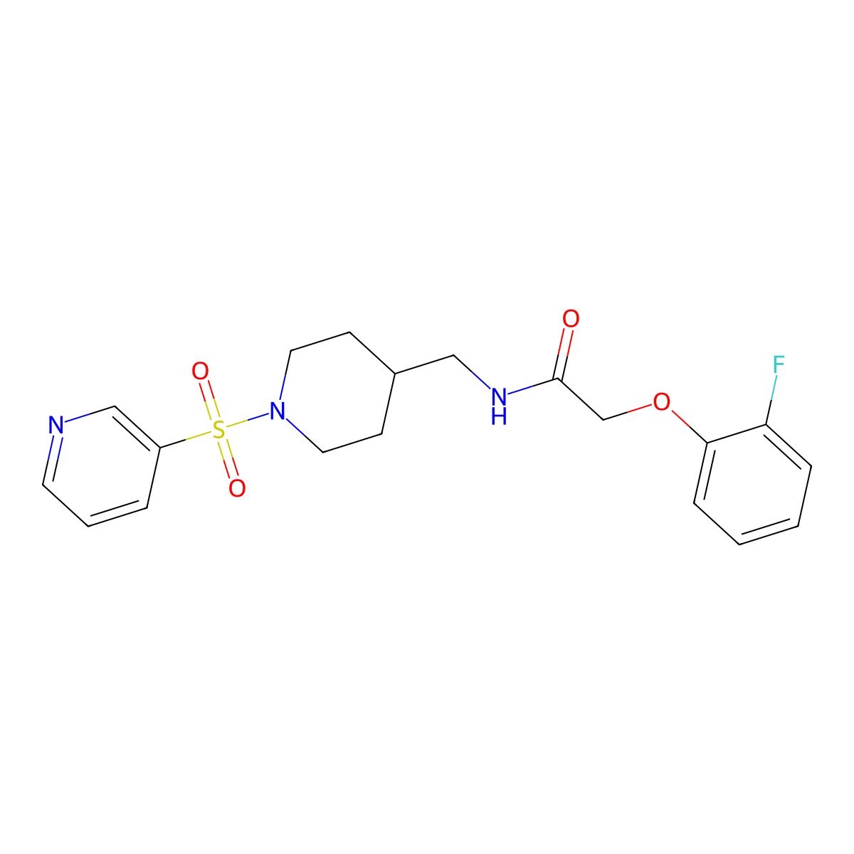 2-(2-fluorophenoxy)-N-((1-(pyridin-3-ylsulfonyl)piperidin-4-yl)methyl)acetamide molecular structure, CAS 1428374-06-4
