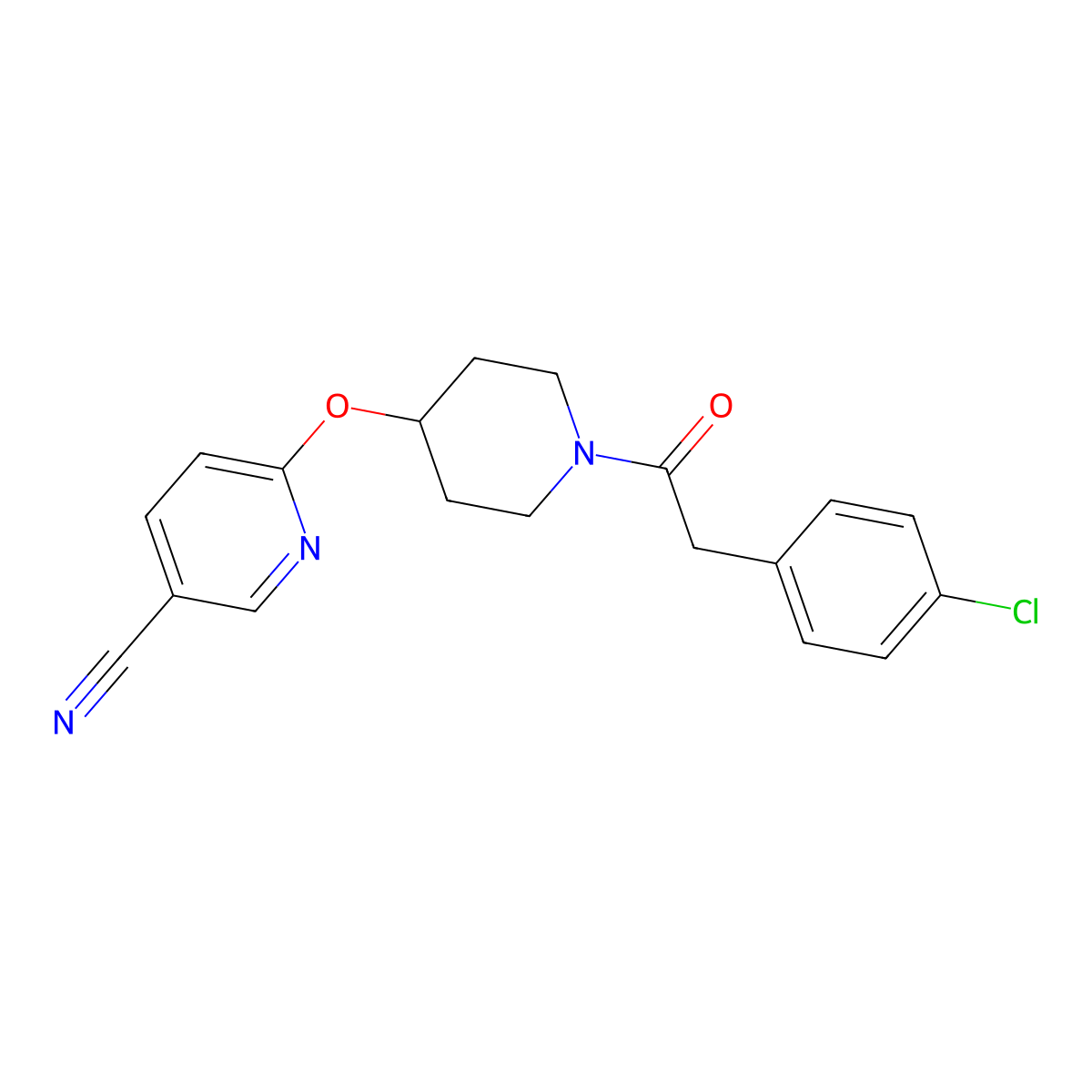 6-((1-(2-(4-Chlorophenyl)acetyl)piperidin-4-yl)oxy)nicotinonitrile molecular structure, CAS 1428374-08-6