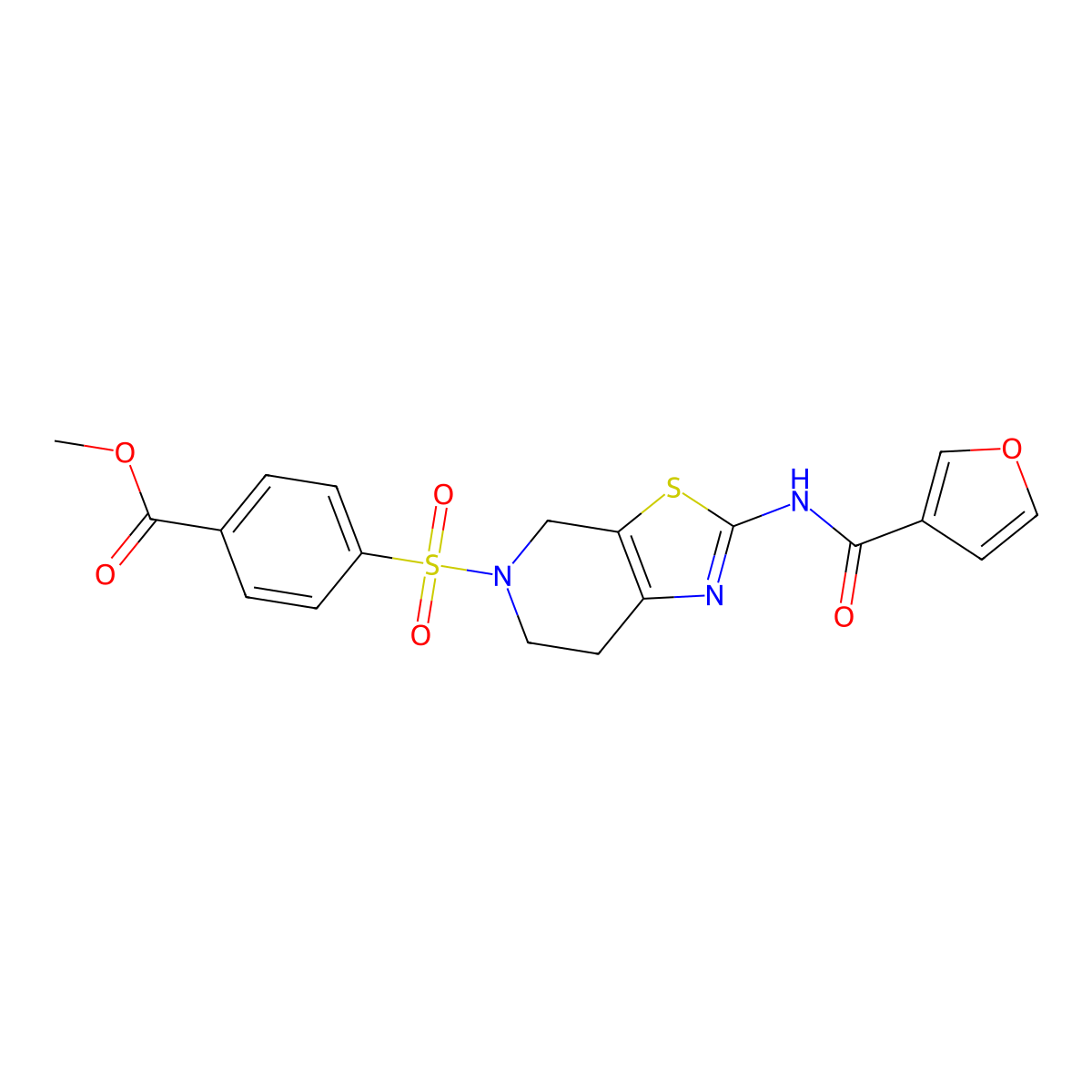 methyl 4-((2-(furan-3-carboxamido)-6,7-dihydrothiazolo[5,4-c]pyridin-5(4H)-yl)sulfonyl)benzoate molecular structure, CAS 1428374-09-7