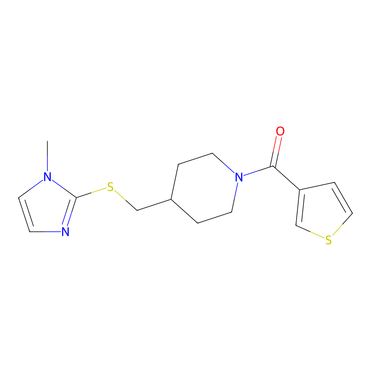 (4-(((1-methyl-1H-imidazol-2-yl)thio)methyl)piperidin-1-yl)(thiophen-3-yl)methanone molecular structure, CAS 1428374-10-0