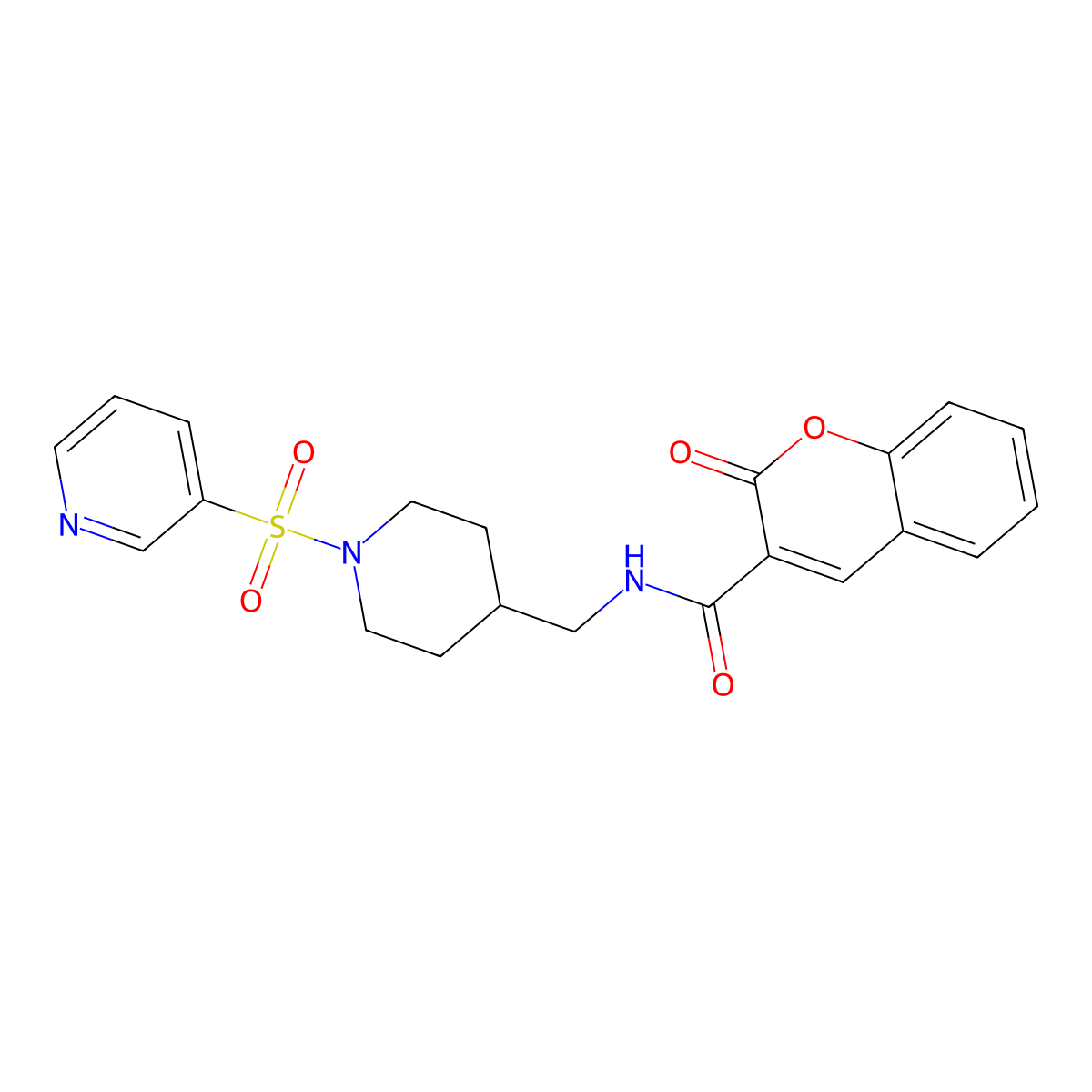 2-oxo-N-((1-(pyridin-3-ylsulfonyl)piperidin-4-yl)methyl)-2H-chromene-3-carboxamide molecular structure, CAS 1428374-12-2