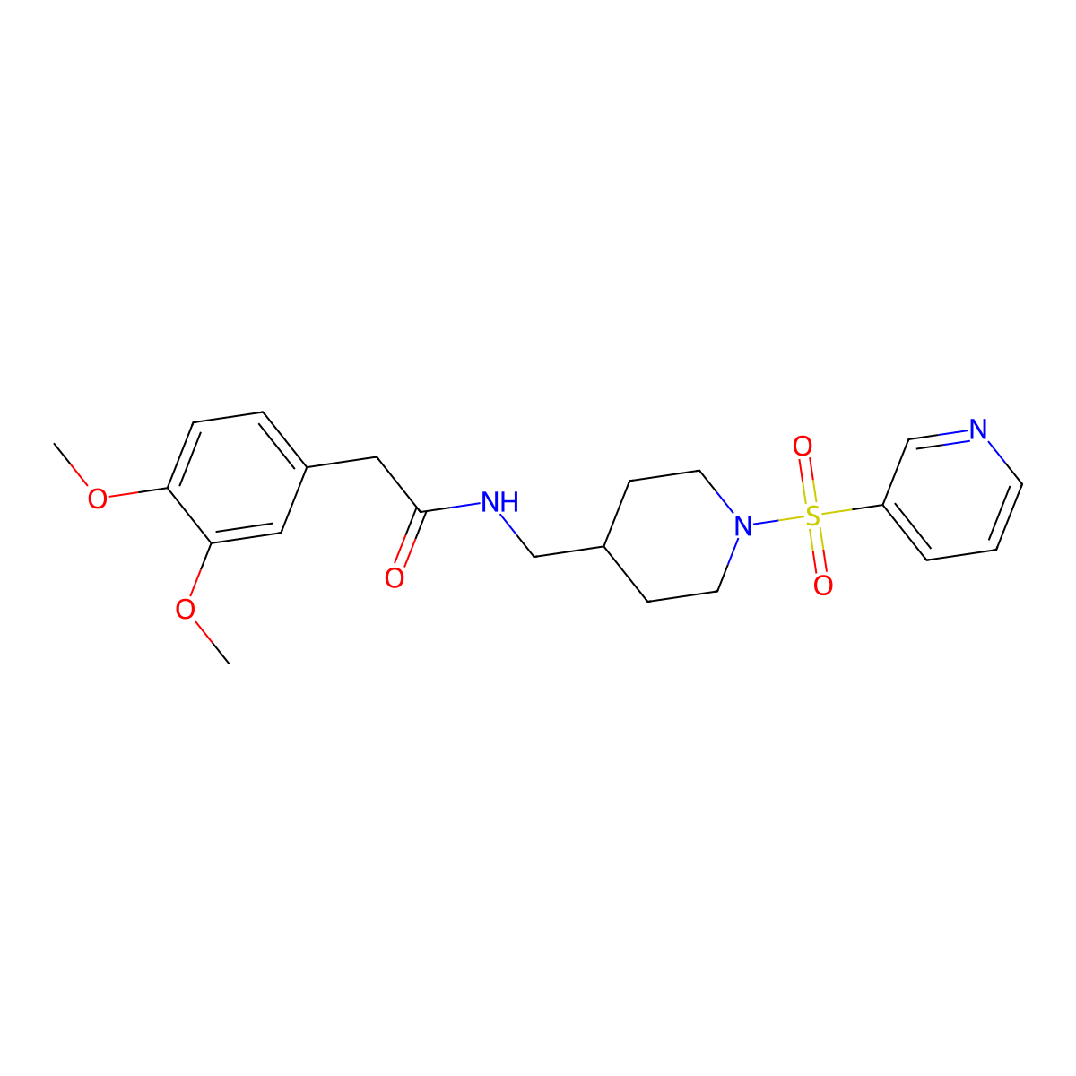 2-(3,4-dimethoxyphenyl)-N-((1-(pyridin-3-ylsulfonyl)piperidin-4-yl)methyl)acetamide molecular structure, CAS 1428374-13-3