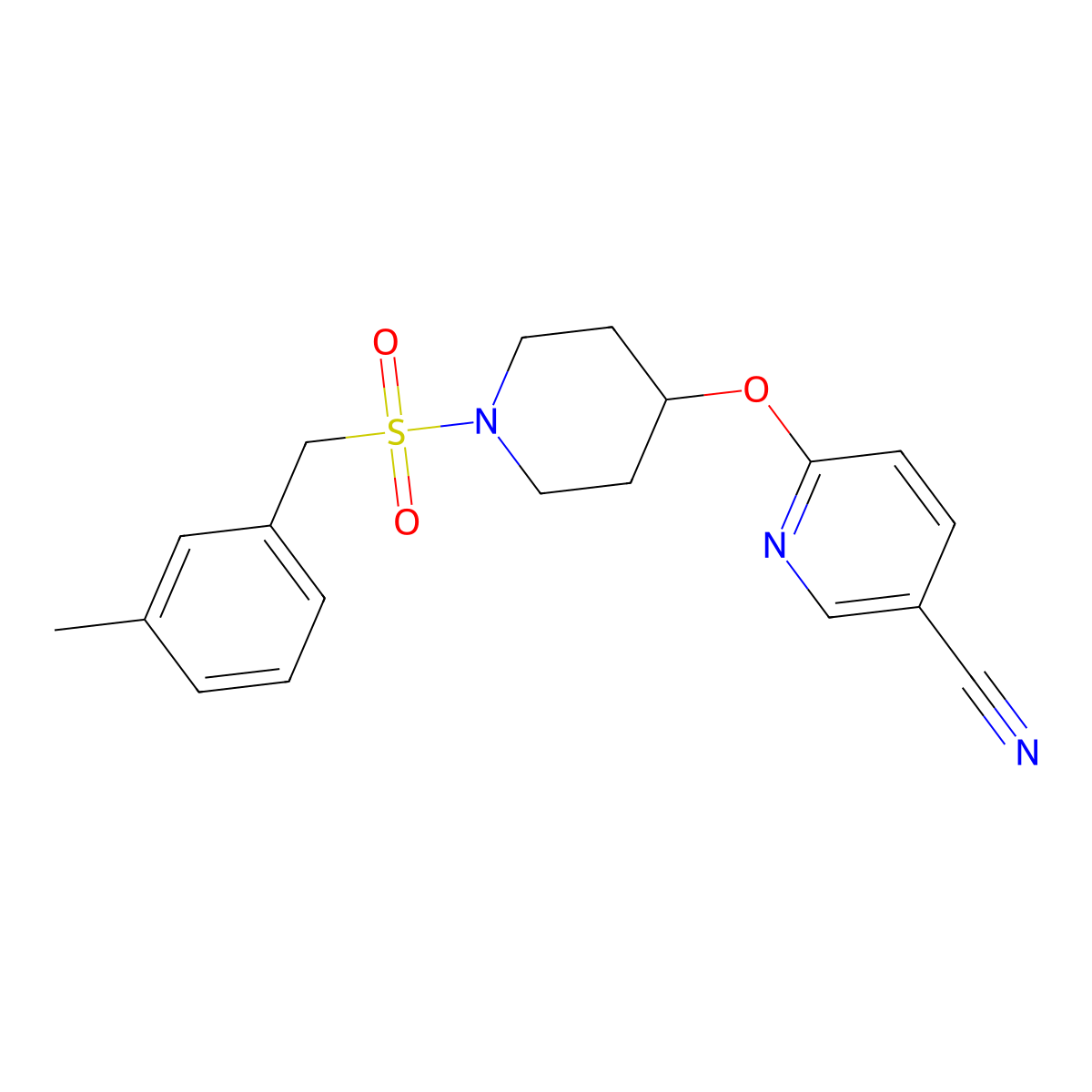 6-((1-((3-Methylbenzyl)sulfonyl)piperidin-4-yl)oxy)nicotinonitrile molecular structure, CAS 1428374-15-5