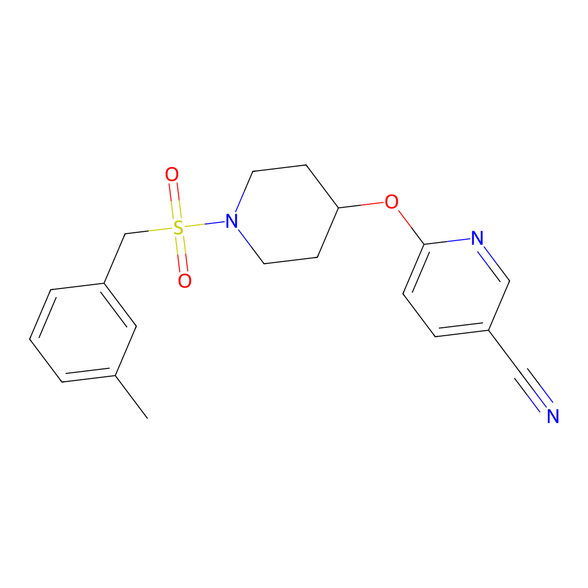 6-((1-((3-Methylbenzyl)sulfonyl)piperidin-4-yl)oxy)nicotinonitrile molecular structure, CAS 1428374-15-5