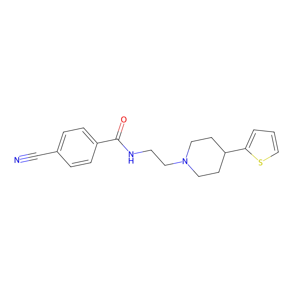 4-cyano-N-(2-(4-(thiophen-2-yl)piperidin-1-yl)ethyl)benzamide molecular structure, CAS 1428374-19-9