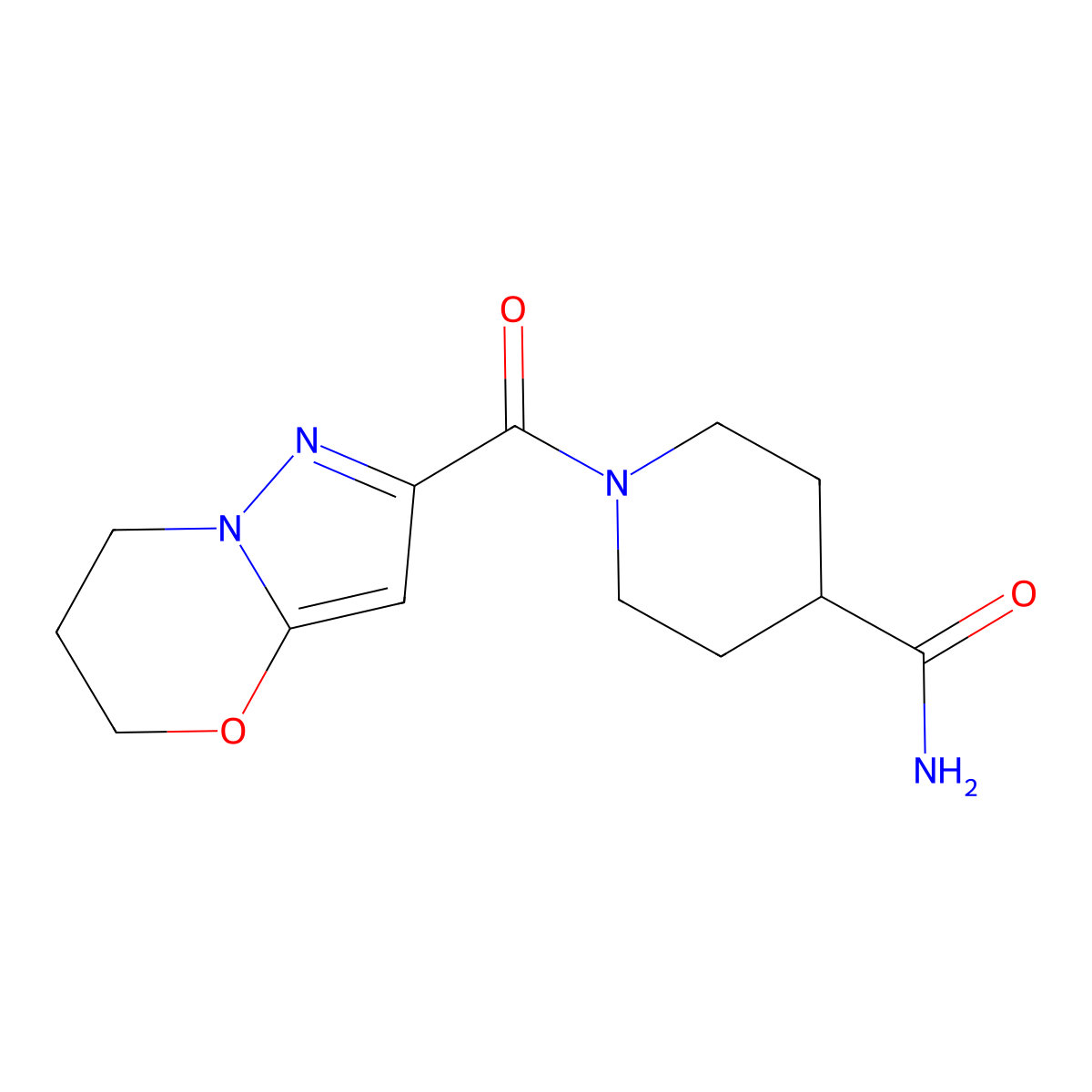 1-(6,7-dihydro-5H-pyrazolo[5,1-b][1,3]oxazine-2-carbonyl)piperidine-4-carboxamide molecular structure, CAS 1428374-20-2