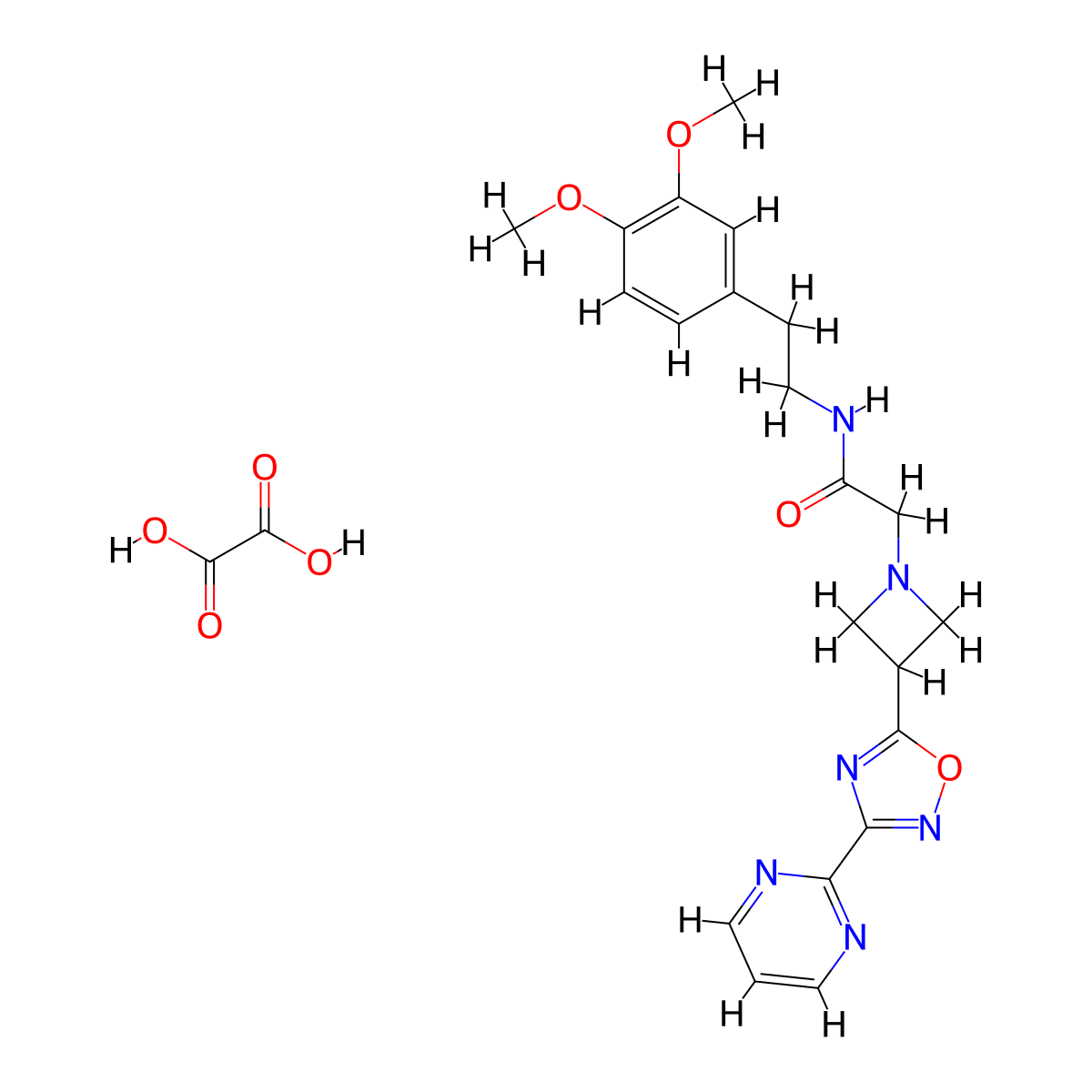 N-(3,4-dimethoxyphenethyl)-2-(3-(3-(pyrimidin-2-yl)-1,2,4-oxadiazol-5-yl)azetidin-1-yl)acetamide oxalate molecular structure, CAS 1428374-26-8