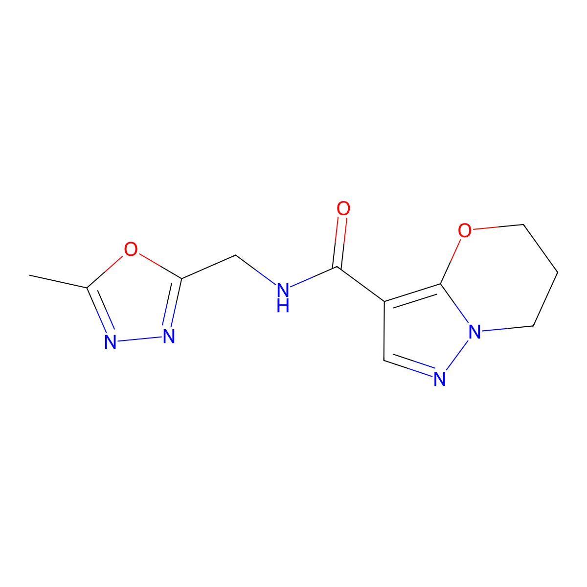 N-((5-methyl-1,3,4-oxadiazol-2-yl)methyl)-6,7-dihydro-5H-pyrazolo[5,1-b][1,3]oxazine-3-carboxamide molecular structure, CAS 1428374-29-1