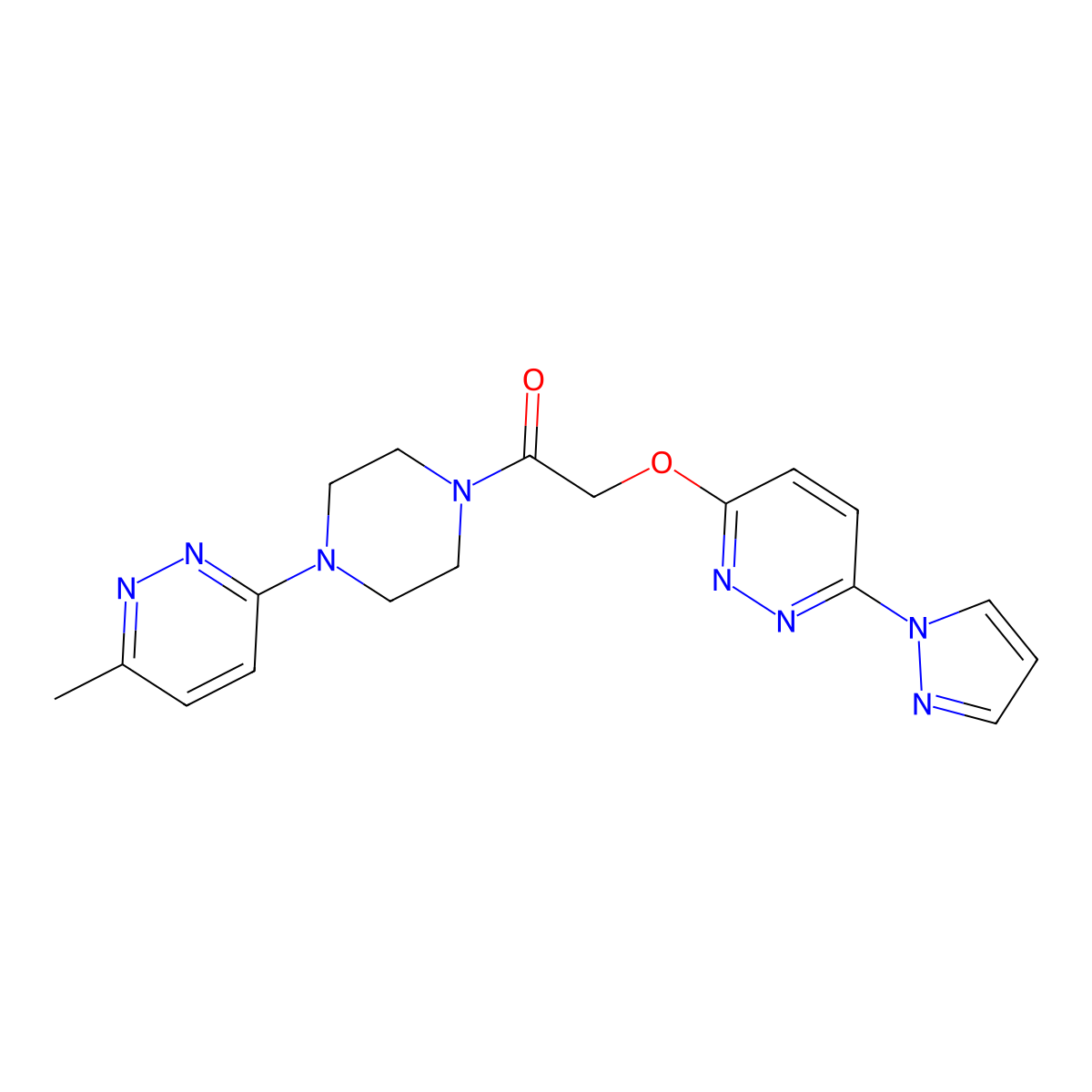 2-((6-(1H-pyrazol-1-yl)pyridazin-3-yl)oxy)-1-(4-(6-methylpyridazin-3-yl)piperazin-1-yl)ethanone molecular structure, CAS 1428374-37-1