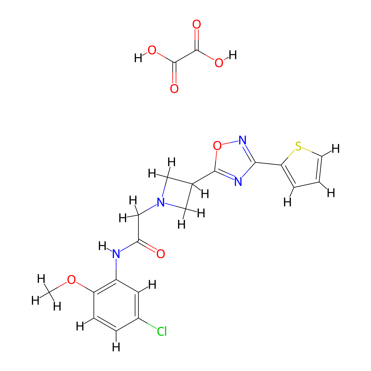 N-(5-chloro-2-methoxyphenyl)-2-(3-(3-(thiophen-2-yl)-1,2,4-oxadiazol-5-yl)azetidin-1-yl)acetamide oxalate molecular structure, CAS 1428374-41-7
