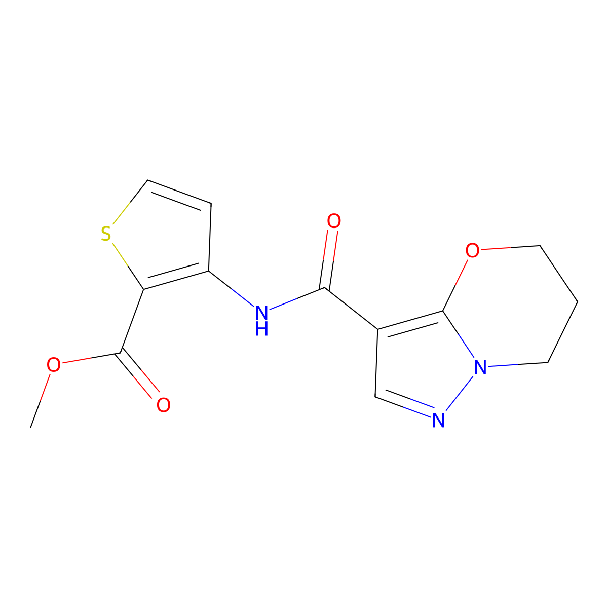 methyl 3-(6,7-dihydro-5H-pyrazolo[5,1-b][1,3]oxazine-3-carboxamido)thiophene-2-carboxylate molecular structure, CAS 1428374-44-0