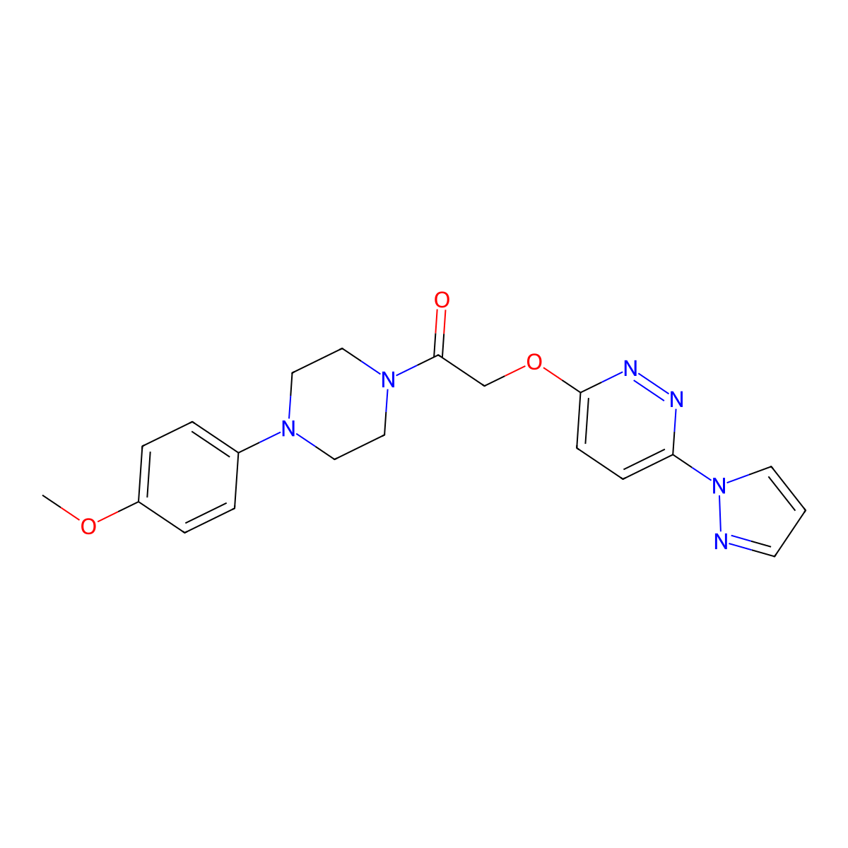 2-((6-(1H-pyrazol-1-yl)pyridazin-3-yl)oxy)-1-(4-(4-methoxyphenyl)piperazin-1-yl)ethanone molecular structure, CAS 1428374-45-1