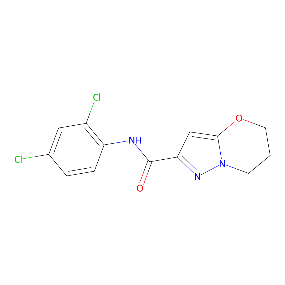 N-(2,4-dichlorophenyl)-6,7-dihydro-5H-pyrazolo[5,1-b][1,3]oxazine-2-carboxamide molecular structure, CAS 1428374-46-2