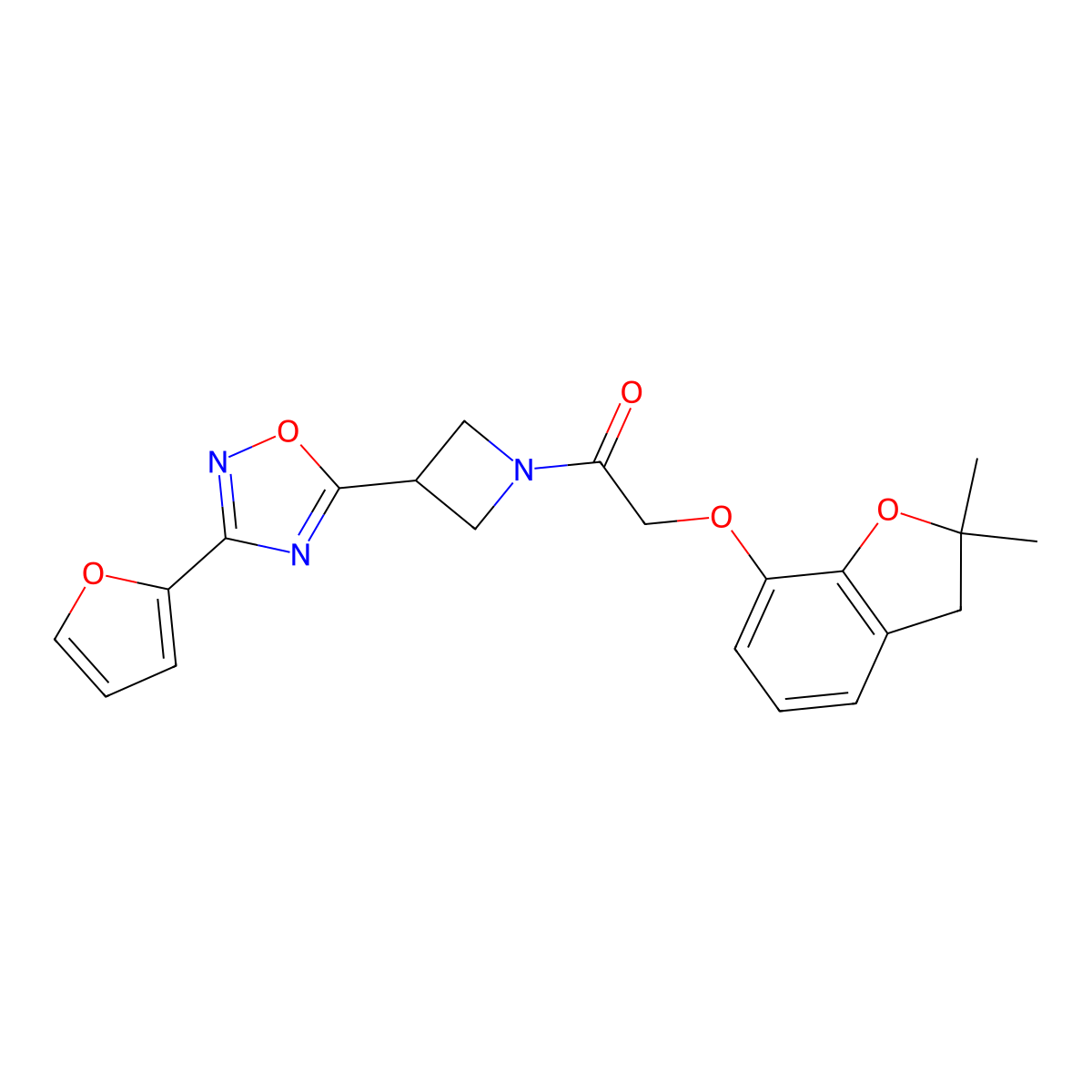 2-[(2,2-Dimethyl-2,3-dihydro-1-benzofuran-7-yl)oxy]-1-{3-[3-(furan-2-yl)-1,2,4-oxadiazol-5-yl]azetidin-1-yl}ethan-1-one molecular structure, CAS 1428374-47-3
