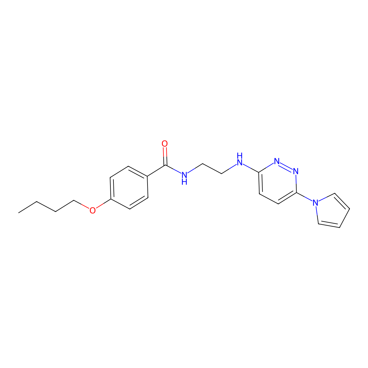 N-(2-((6-(1H-pyrrol-1-yl)pyridazin-3-yl)amino)ethyl)-4-butoxybenzamide molecular structure, CAS 1428374-49-5
