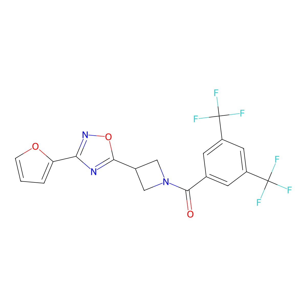 (3,5-Bis(trifluoromethyl)phenyl)(3-(3-(furan-2-yl)-1,2,4-oxadiazol-5-yl)azetidin-1-yl)methanone molecular structure, CAS 1428374-52-0