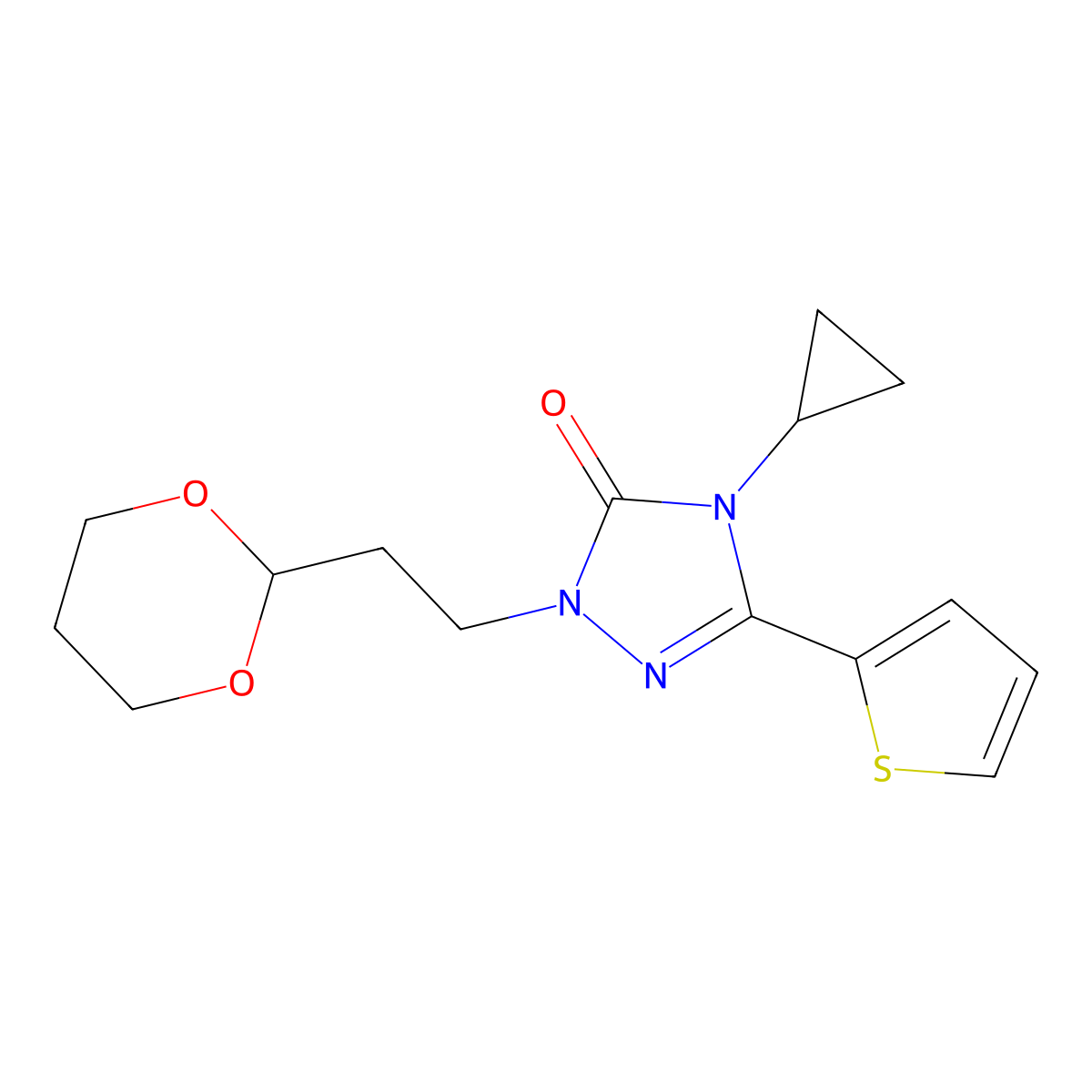 1-(2-(1,3-dioxan-2-yl)ethyl)-4-cyclopropyl-3-(thiophen-2-yl)-1H-1,2,4-triazol-5(4H)-one molecular structure, CAS 1428374-56-4