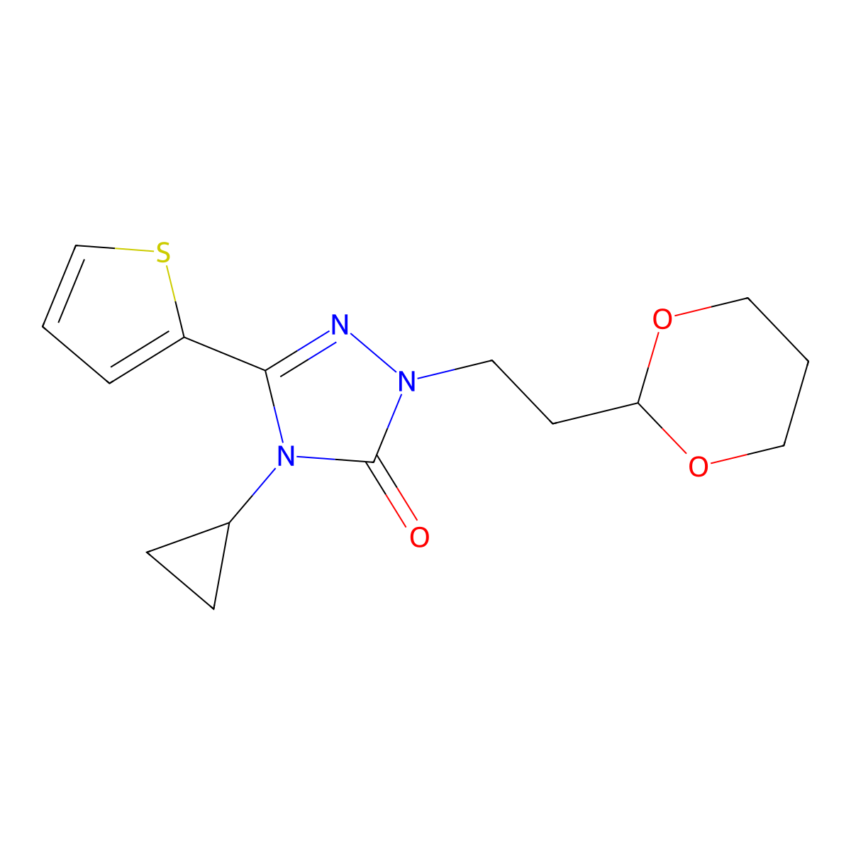 1-(2-(1,3-dioxan-2-yl)ethyl)-4-cyclopropyl-3-(thiophen-2-yl)-1H-1,2,4-triazol-5(4H)-one molecular structure, CAS 1428374-56-4