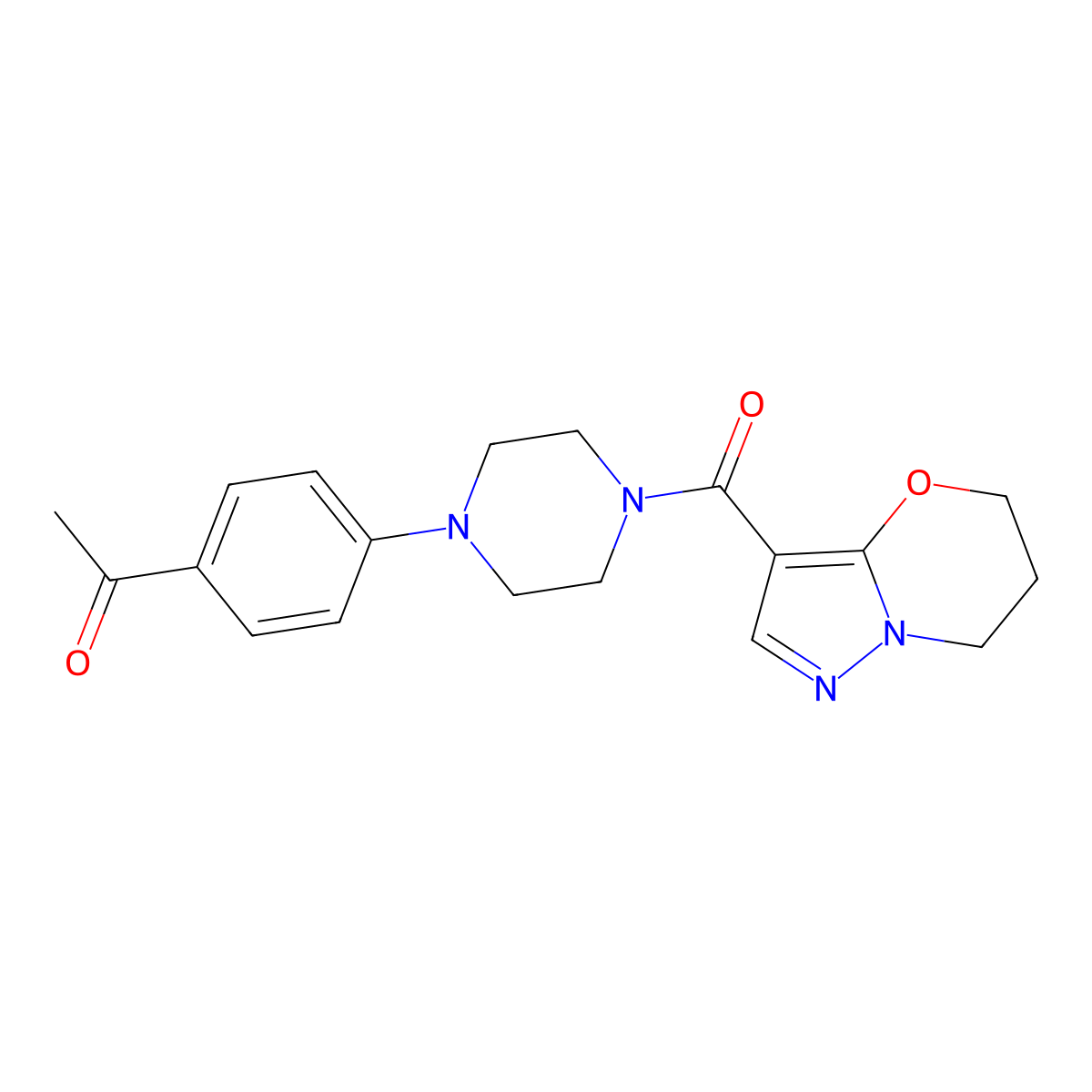 1-(4-(4-(6,7-dihydro-5H-pyrazolo[5,1-b][1,3]oxazine-3-carbonyl)piperazin-1-yl)phenyl)ethanone molecular structure, CAS 1428374-58-6