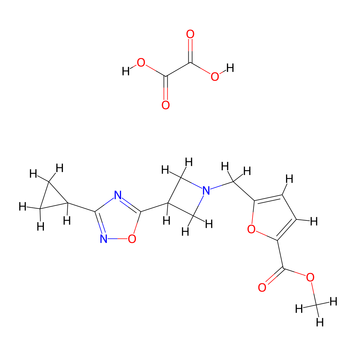 Methyl 5-((3-(3-cyclopropyl-1,2,4-oxadiazol-5-yl)azetidin-1-yl)methyl)furan-2-carboxylate oxalate molecular structure, CAS 1428374-63-3