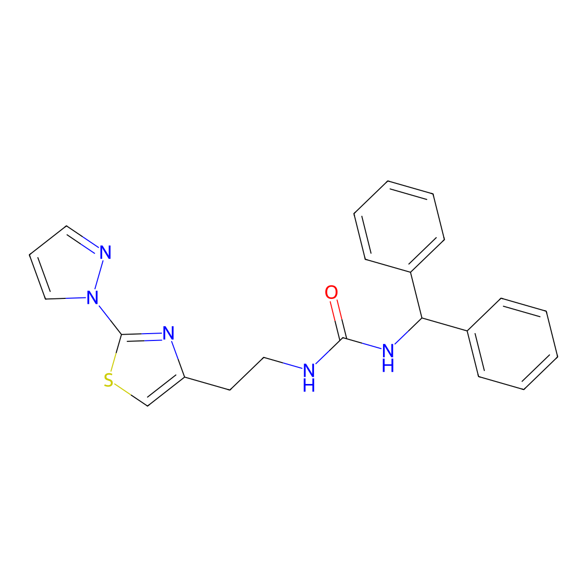 1-(2-(2-(1H-pyrazol-1-yl)thiazol-4-yl)ethyl)-3-benzhydrylurea molecular structure, CAS 1428374-66-6