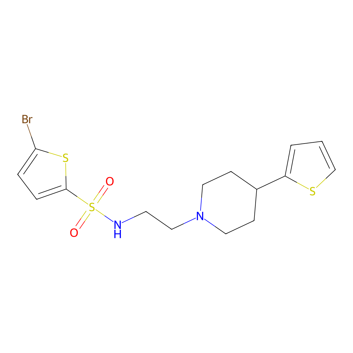 5-bromo-N-(2-(4-(thiophen-2-yl)piperidin-1-yl)ethyl)thiophene-2-sulfonamide molecular structure, CAS 1428374-70-2