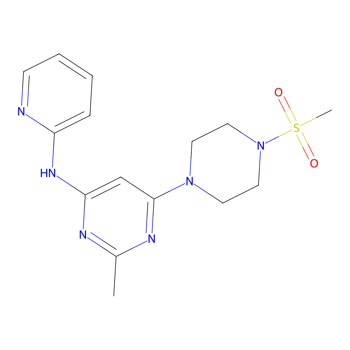 2-methyl-6-(4-(methylsulfonyl)piperazin-1-yl)-N-(pyridin-2-yl)pyrimidin-4-amine molecular structure, CAS 1428374-72-4