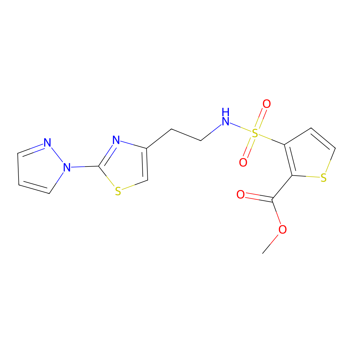 methyl 3-(N-(2-(2-(1H-pyrazol-1-yl)thiazol-4-yl)ethyl)sulfamoyl)thiophene-2-carboxylate molecular structure, CAS 1428374-74-6