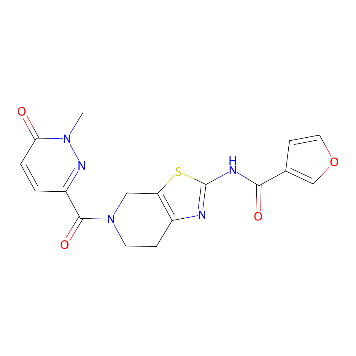 N-(5-(1-methyl-6-oxo-1,6-dihydropyridazine-3-carbonyl)-4,5,6,7-tetrahydrothiazolo[5,4-c]pyridin-2-yl)furan-3-carboxamide molecular structure, CAS 1428374-77-9