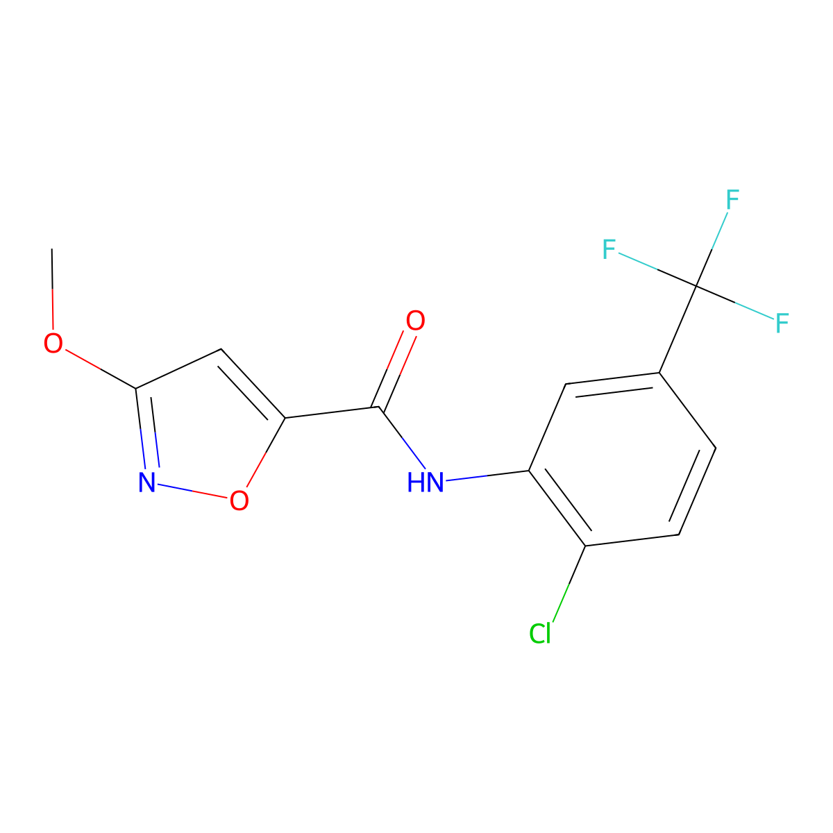 N-(2-chloro-5-(trifluoromethyl)phenyl)-3-methoxyisoxazole-5-carboxamide molecular structure, CAS 1428374-78-0