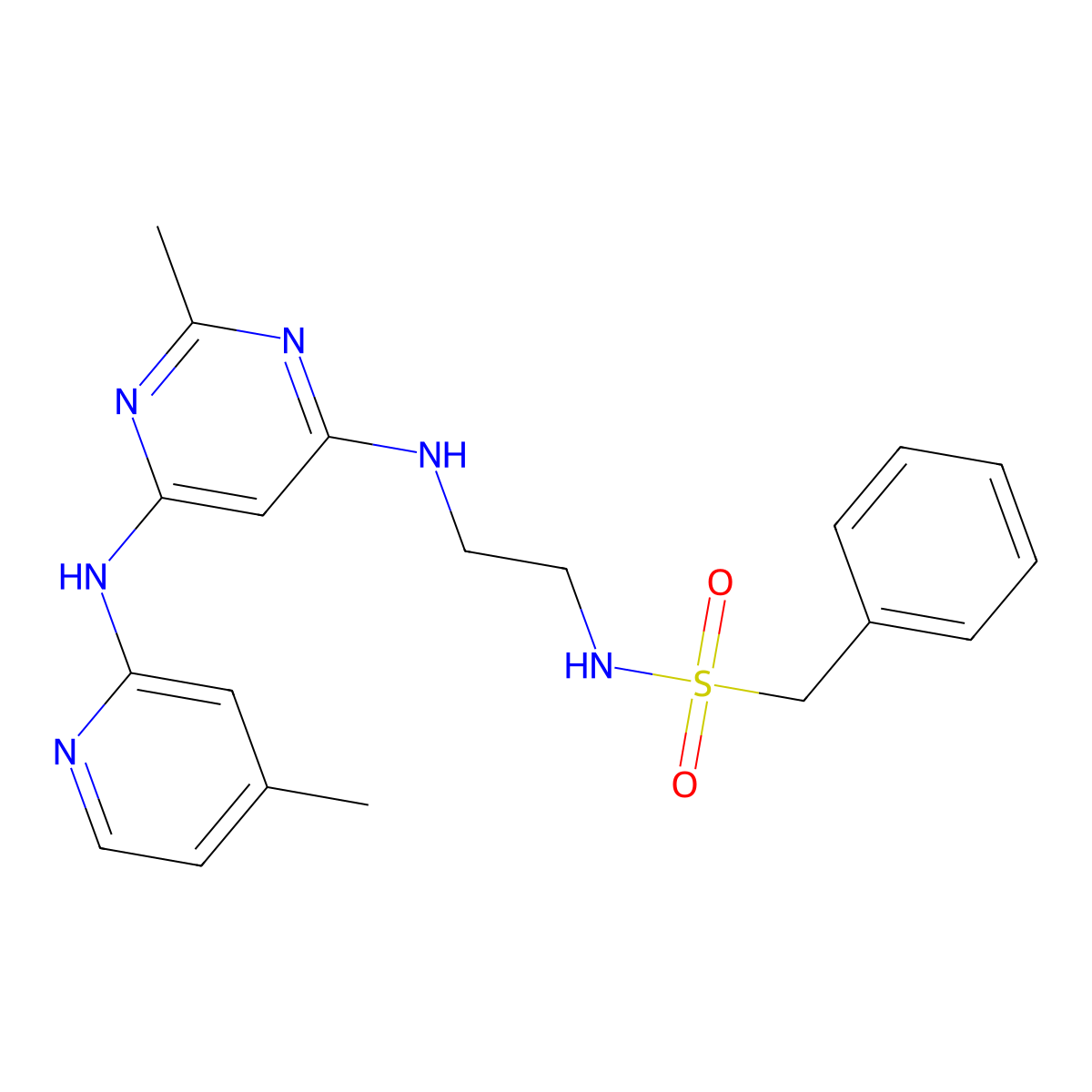 N-(2-((2-methyl-6-((4-methylpyridin-2-yl)amino)pyrimidin-4-yl)amino)ethyl)-1-phenylmethanesulfonamide molecular structure, CAS 1428374-83-7