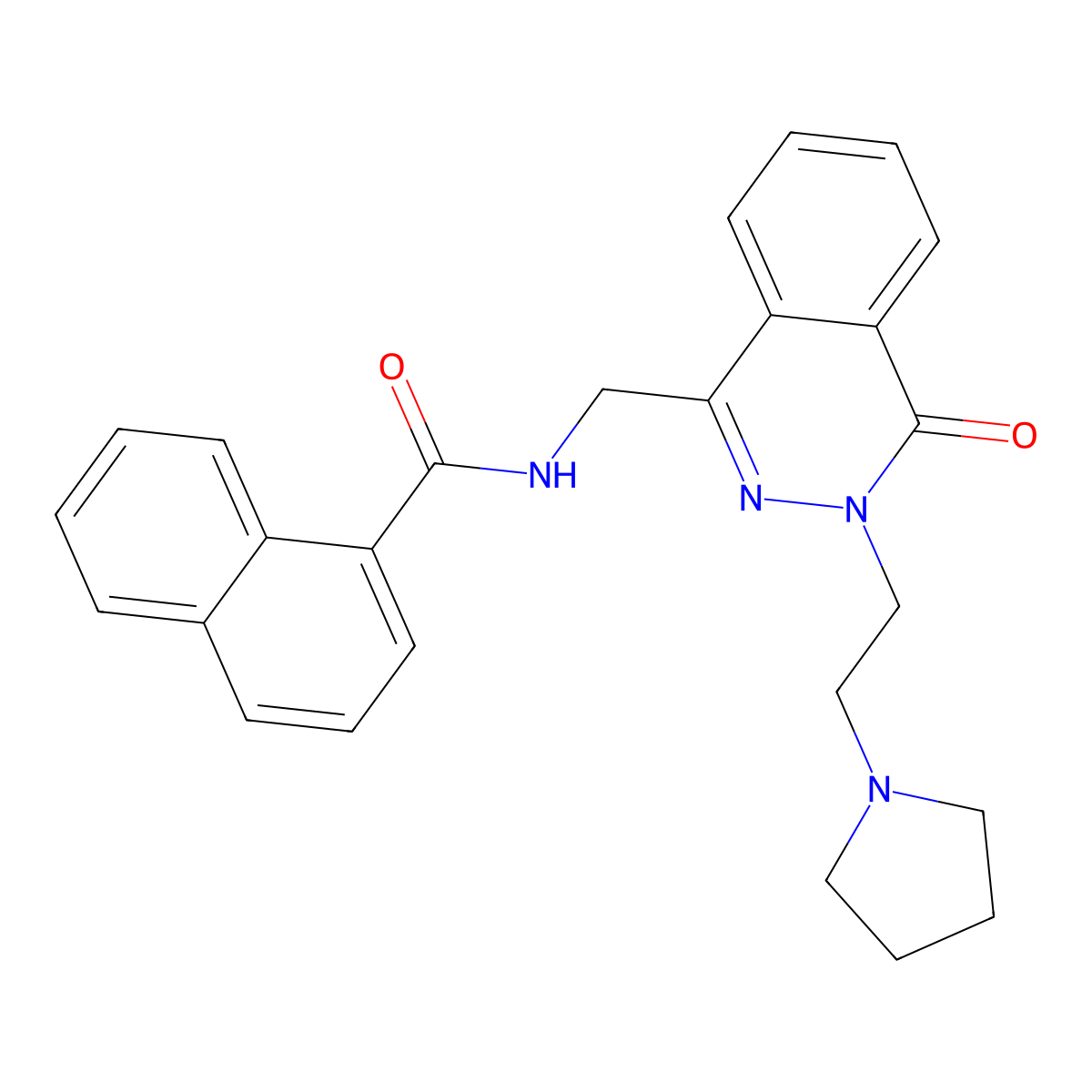 N-((4-oxo-3-(2-(pyrrolidin-1-yl)ethyl)-3,4-dihydrophthalazin-1-yl)methyl)-1-naphthamide molecular structure, CAS 1428374-84-8