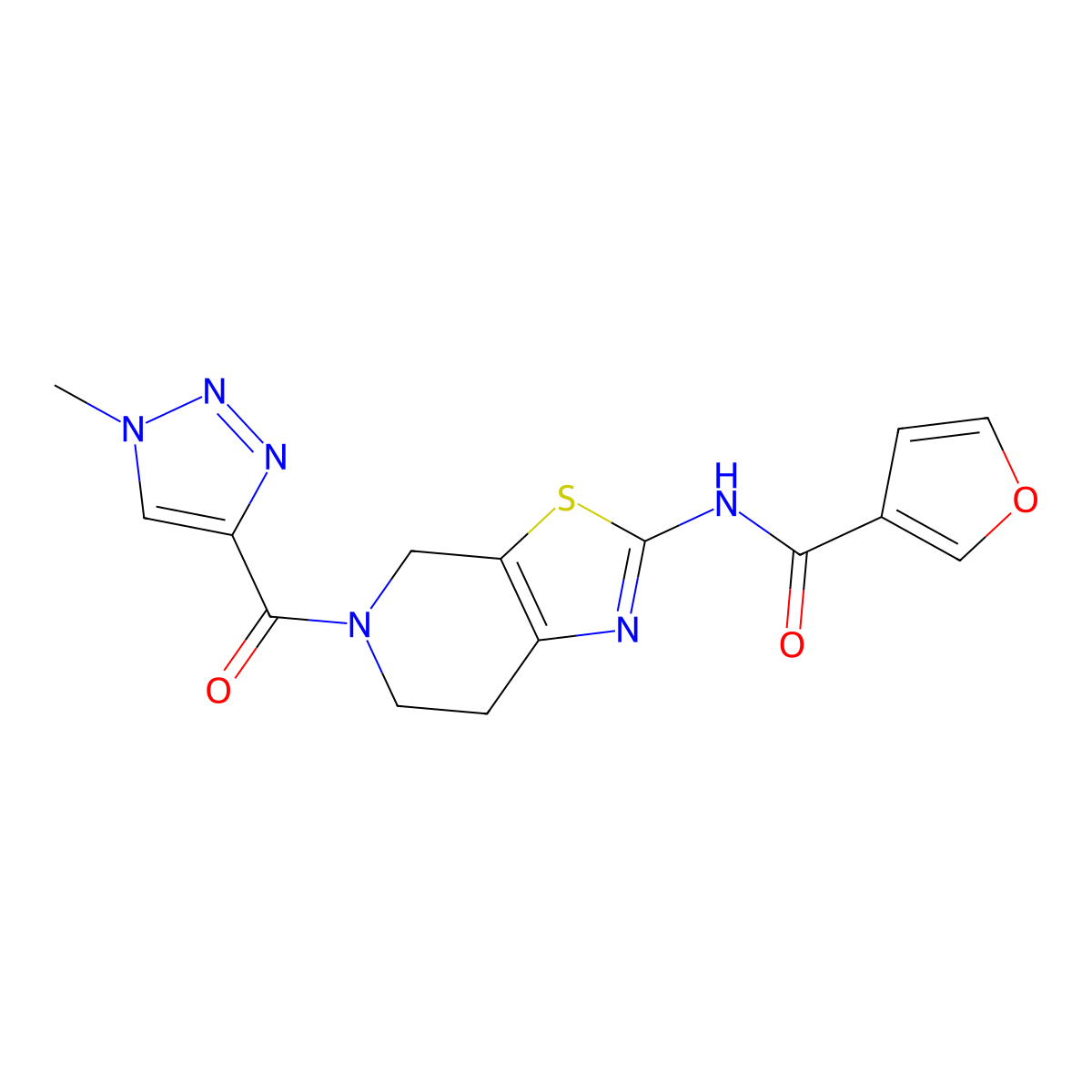 N-(5-(1-methyl-1H-1,2,3-triazole-4-carbonyl)-4,5,6,7-tetrahydrothiazolo[5,4-c]pyridin-2-yl)furan-3-carboxamide molecular structure, CAS 1428374-86-0