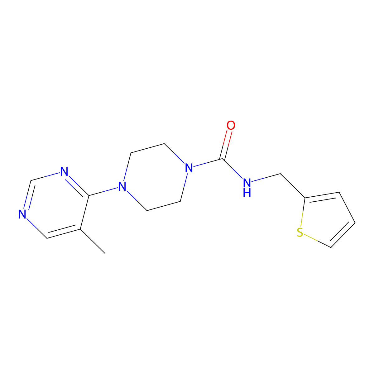 4-(5-methylpyrimidin-4-yl)-N-(thiophen-2-ylmethyl)piperazine-1-carboxamide molecular structure, CAS 1428374-89-3