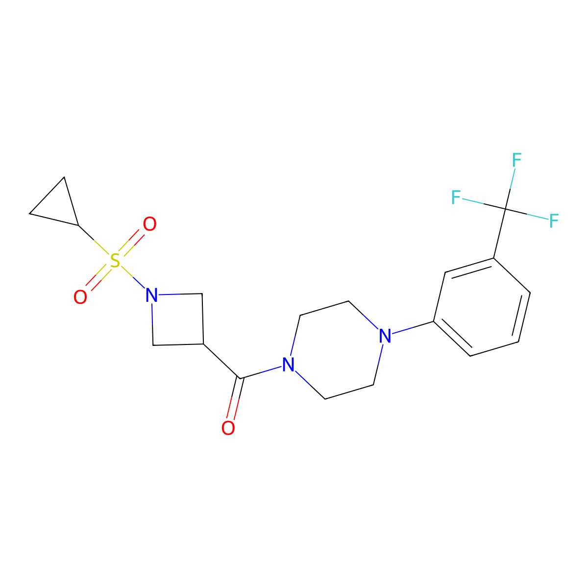 (1-(Cyclopropylsulfonyl)azetidin-3-yl)(4-(3-(trifluoromethyl)phenyl)piperazin-1-yl)methanone molecular structure, CAS 1428374-93-9
