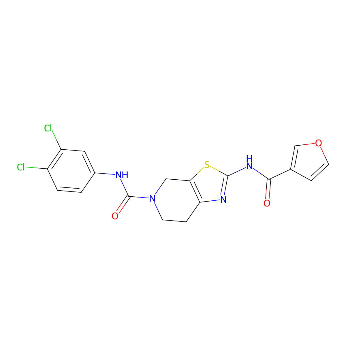 N-(3,4-dichlorophenyl)-2-(furan-3-carboxamido)-6,7-dihydrothiazolo[5,4-c]pyridine-5(4H)-carboxamide molecular structure, CAS 1428374-94-0