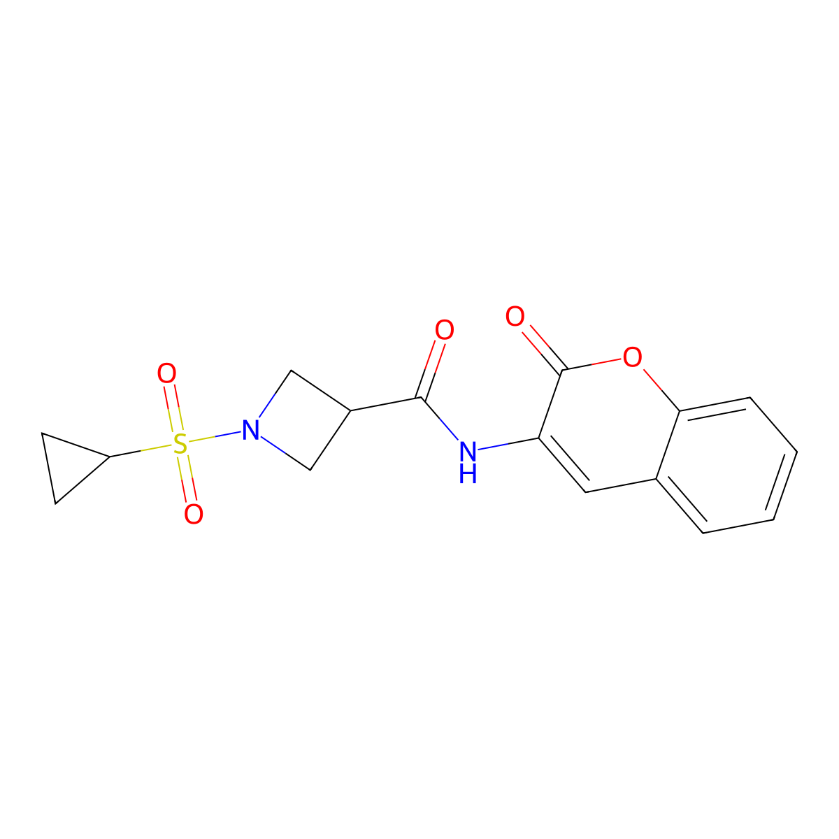1-(cyclopropylsulfonyl)-N-(2-oxo-2H-chromen-3-yl)azetidine-3-carboxamide molecular structure, CAS 1428374-96-2